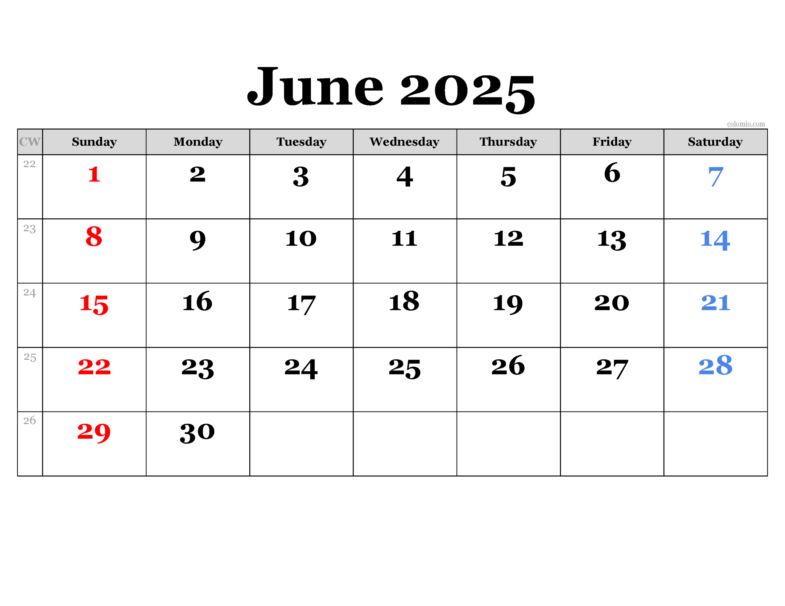 June 2025 Calendar Free Printable PDF XLS And PNG