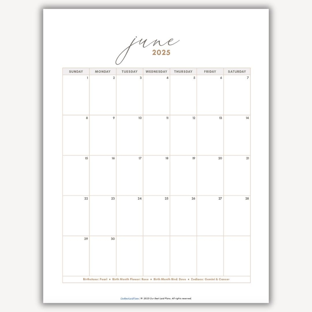 June 2025 Calendar Printable Download June 2025 Printable PDF June 