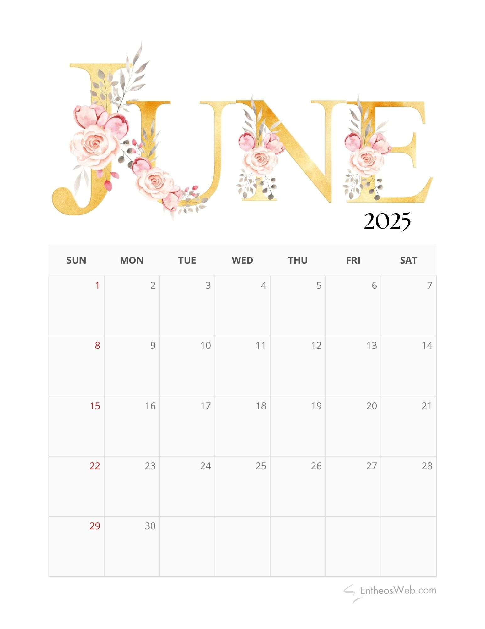 June 2025 Calendar Printables EntheosWeb