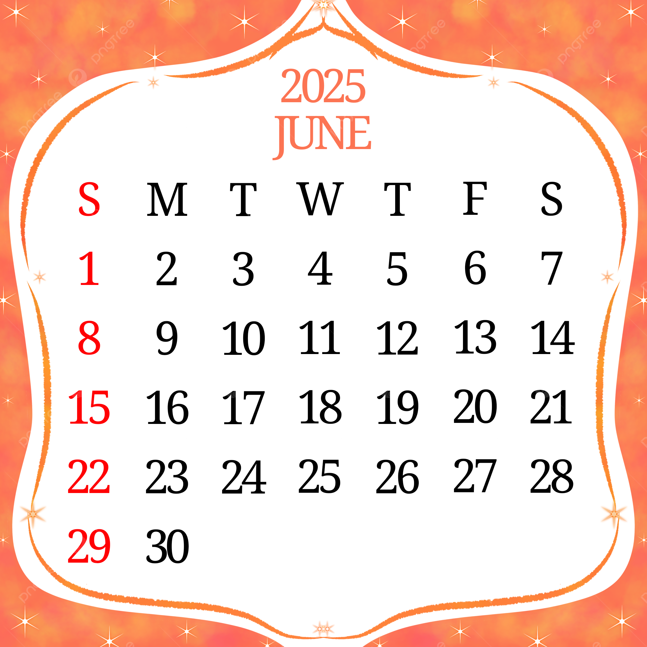 June 2025 Calendar With Aesthetic White Orange Frame Illustration 