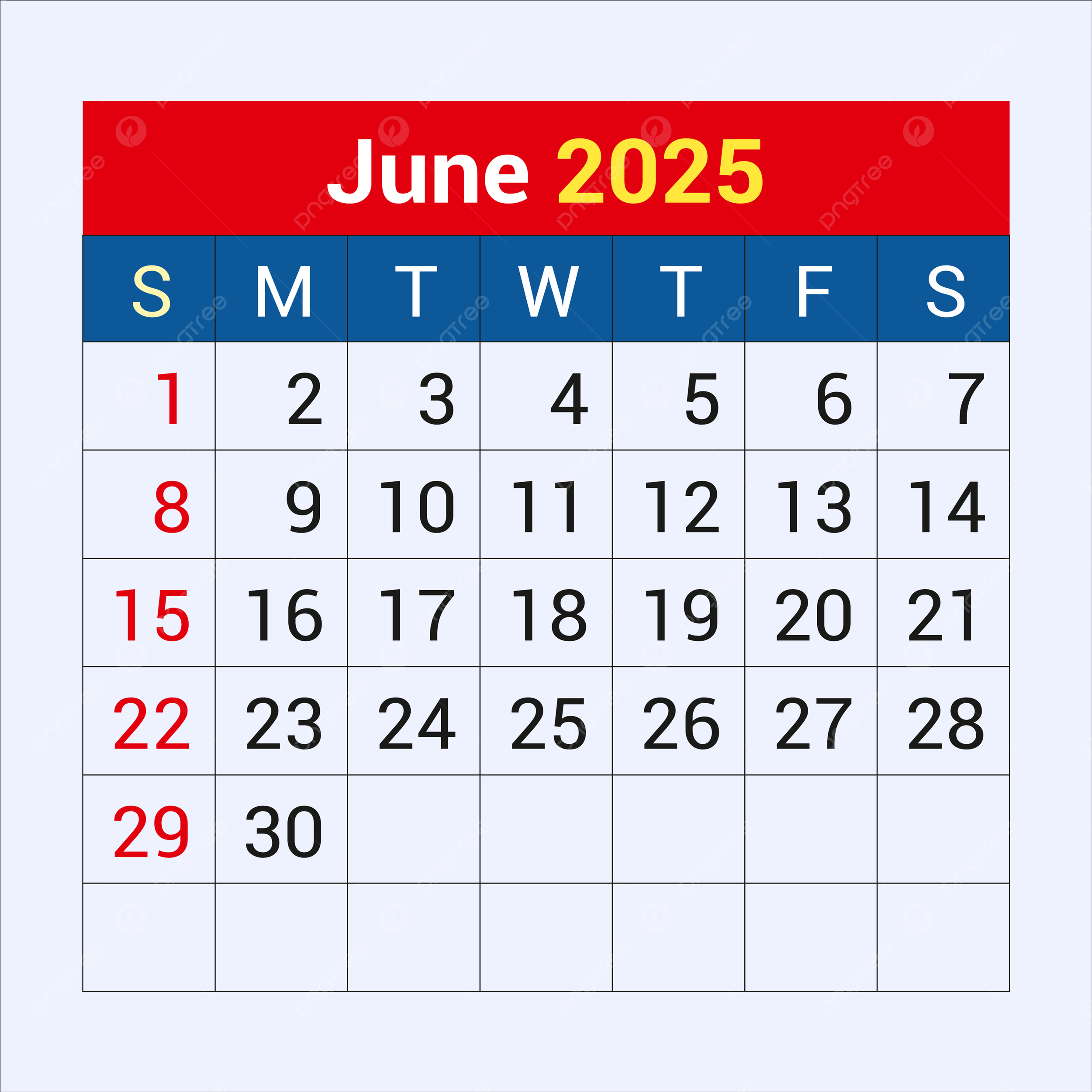 June Calendar 2025 Vector Template Download On Pngtree