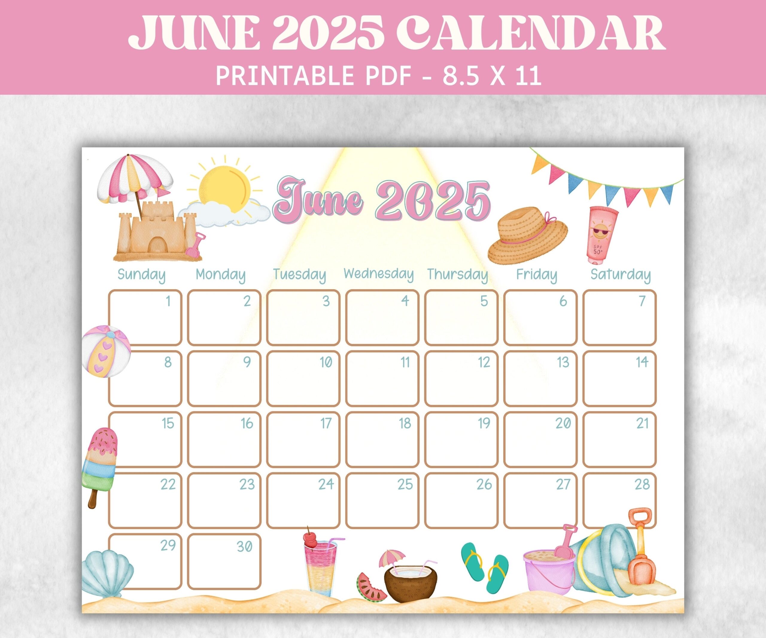 Kids June 2025 Calendar Printable 2025 Calendar Homeschool Preschool Calendar Board Childrens Monthly Planner Summer Beach Calendar Etsy