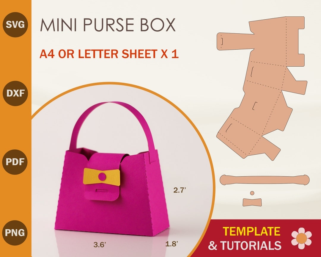 Mini Purse Box SVG Template Purse Template Favor Box SVG Favor Bag SVG Cricut Cut Files Sihouette Cut Files Etsy