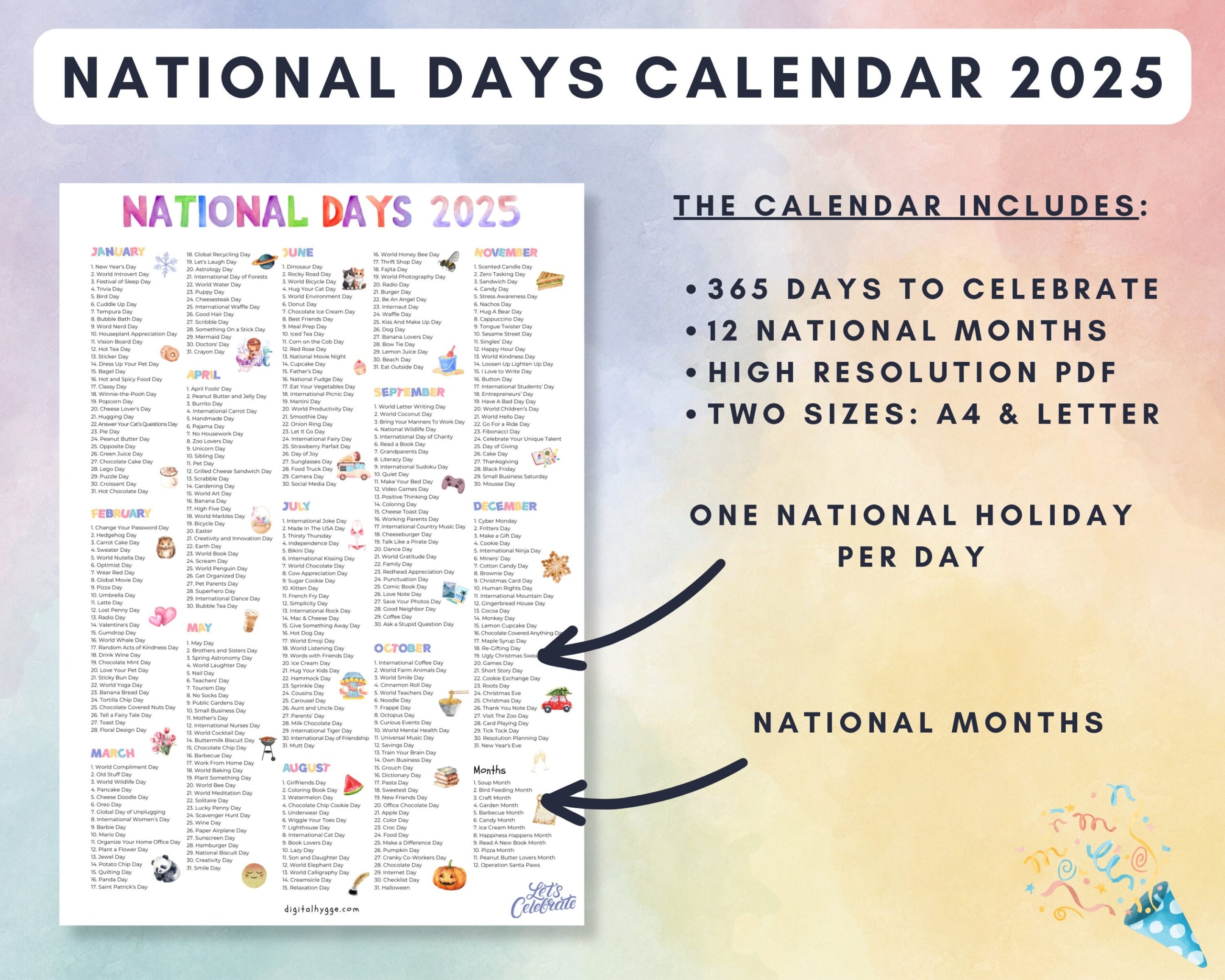 National Days Calendar Printable 2025 National Holidays Calendar 