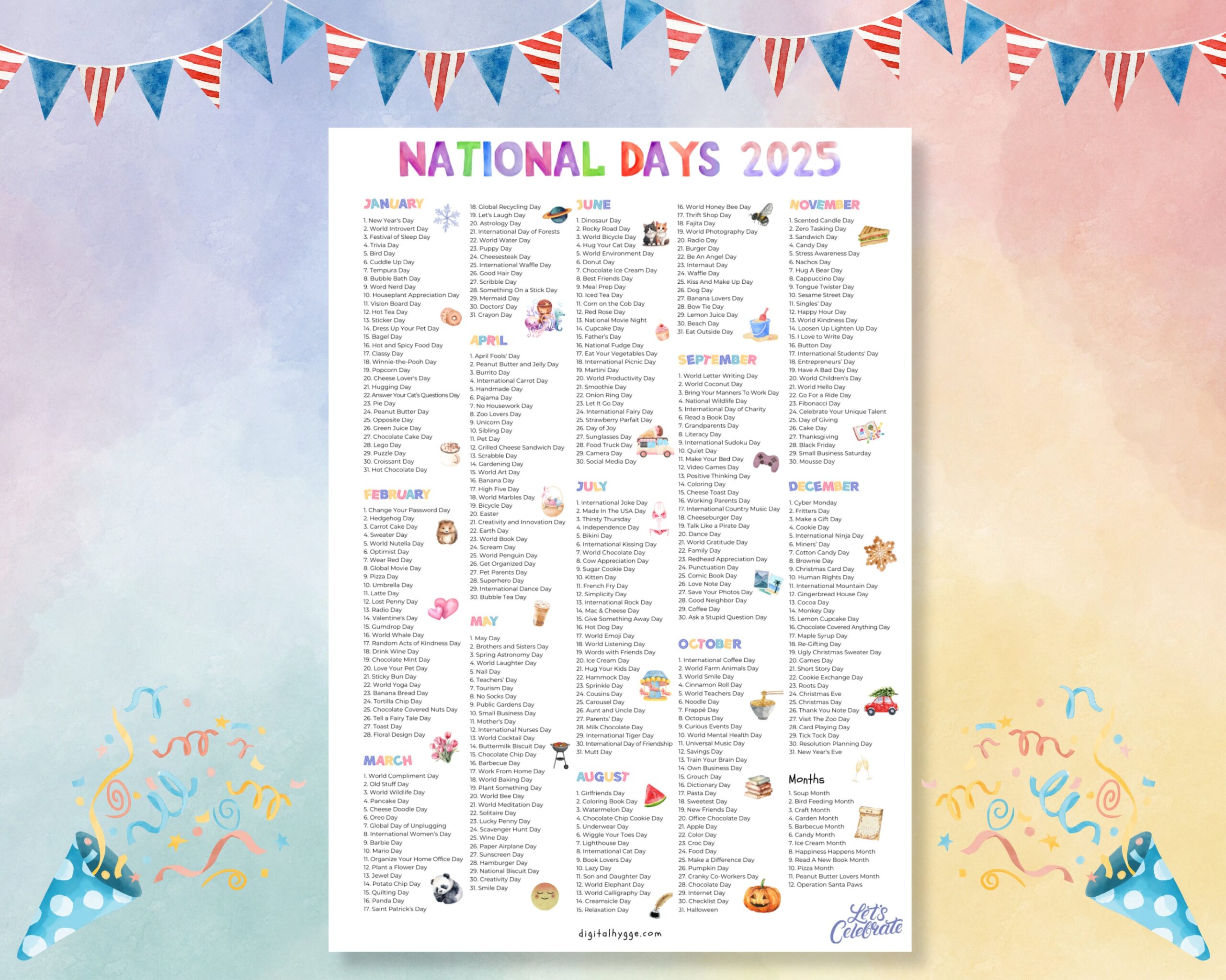 National Days Calendar Printable 2025 National Holidays Calendar