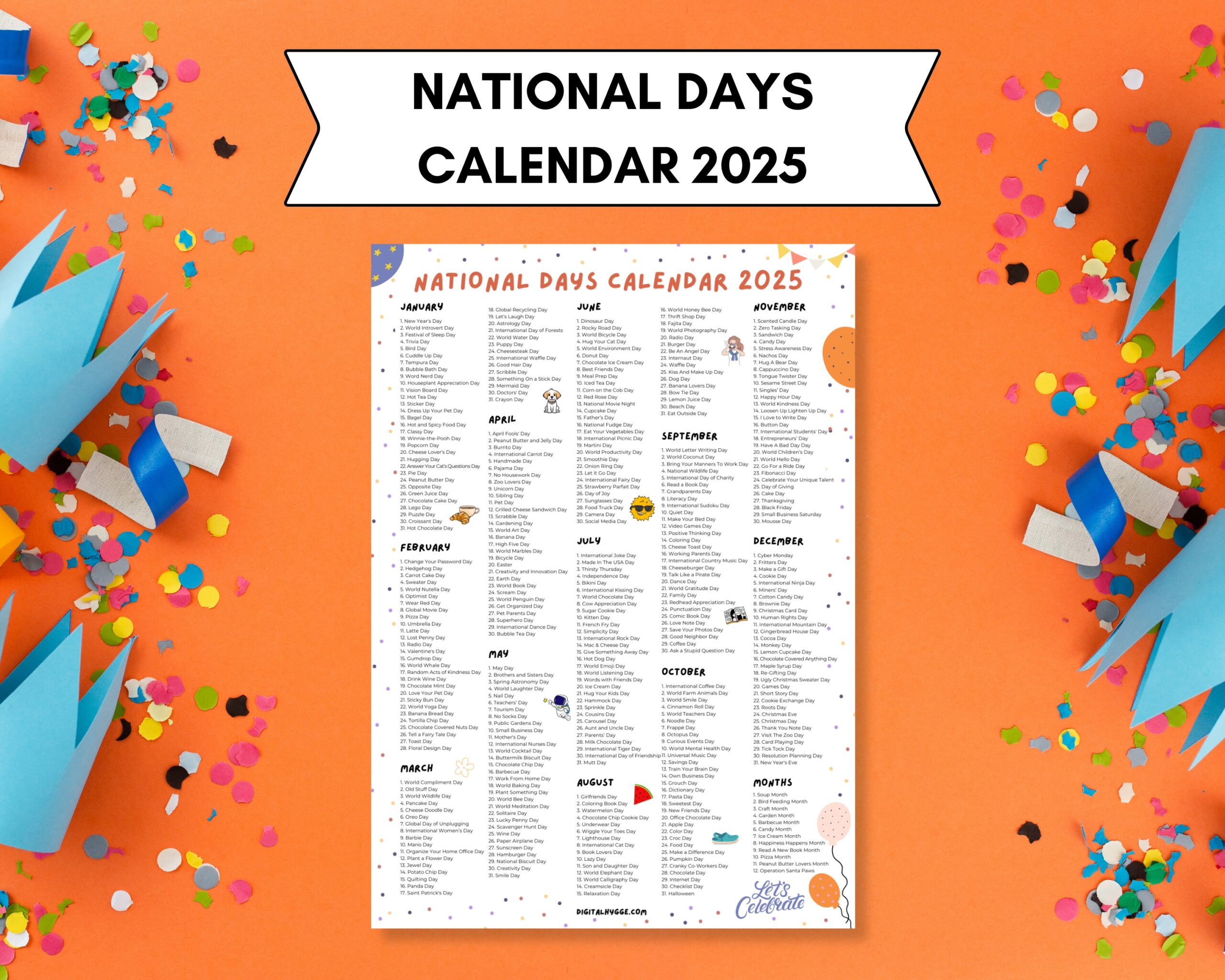 National Days Calendar Printable 2025 National Holidays Calendar Social Media Ideas 365 Days To Celebrate Fun Days Wacky Holidays Etsy UK