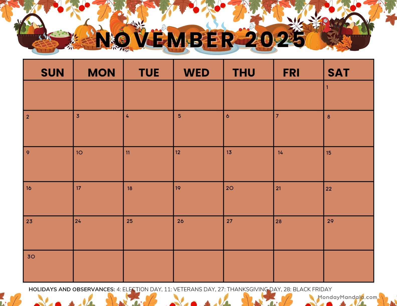 November 2025 Calendar 52 Free PDF Printables 