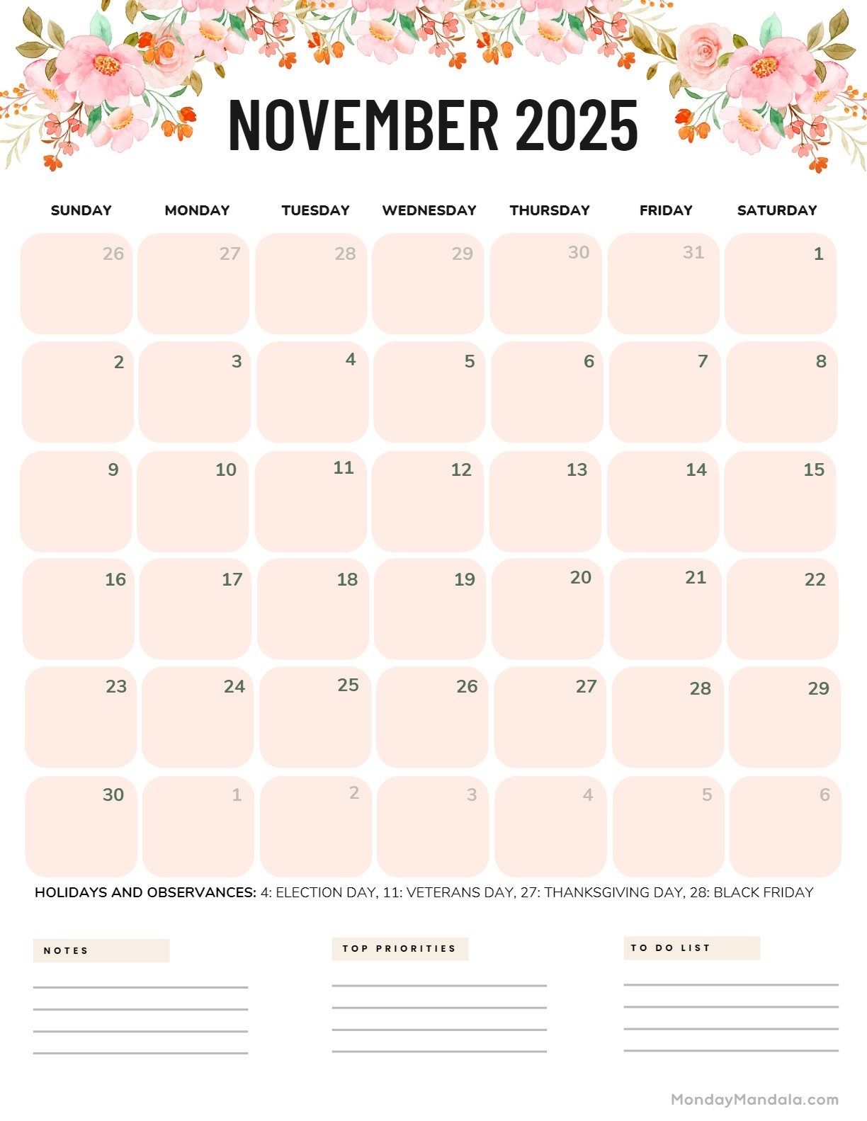 November 2025 Calendar Pdf