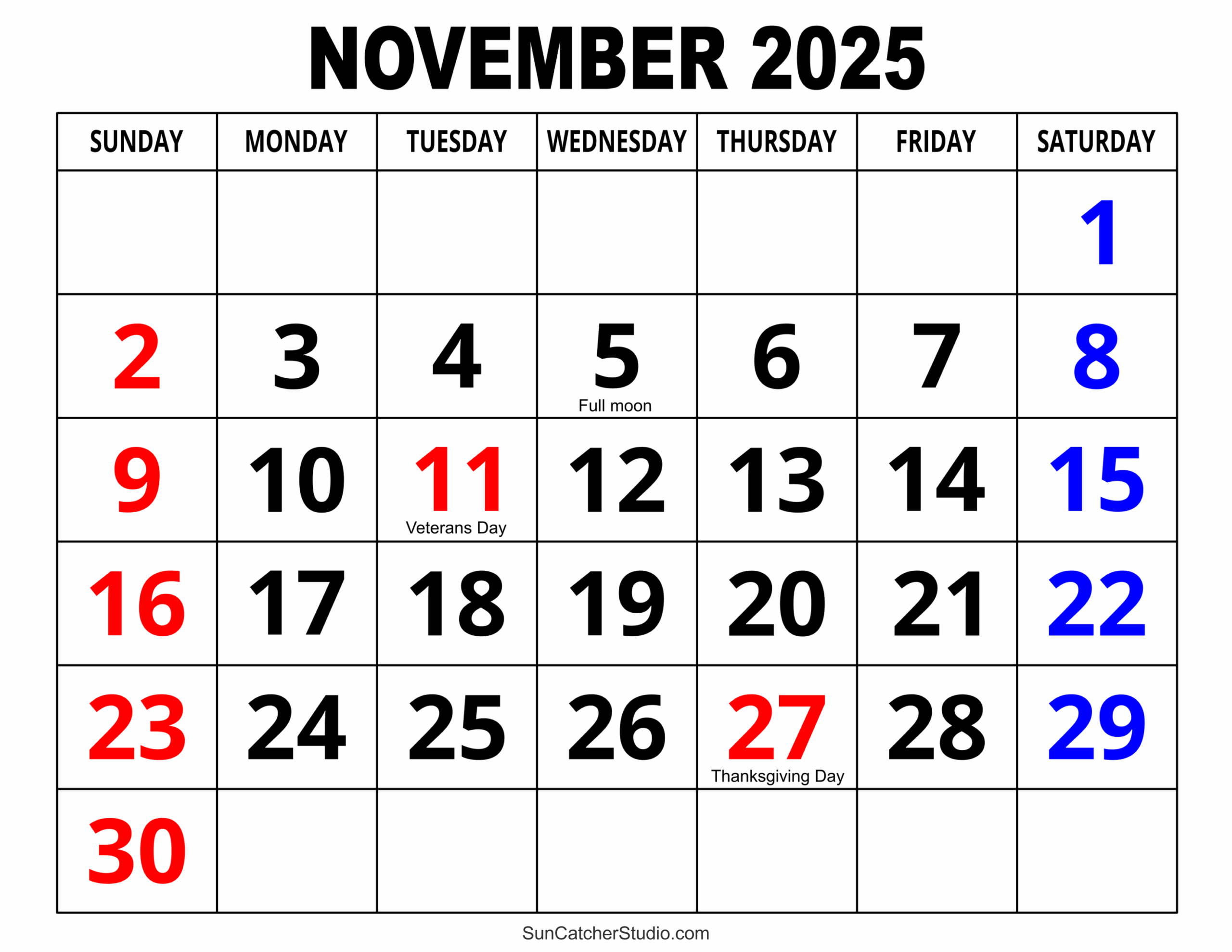 November 2025 Calendar Free Printable Free Printables November 2025 Calendar Free Printable Free Printables