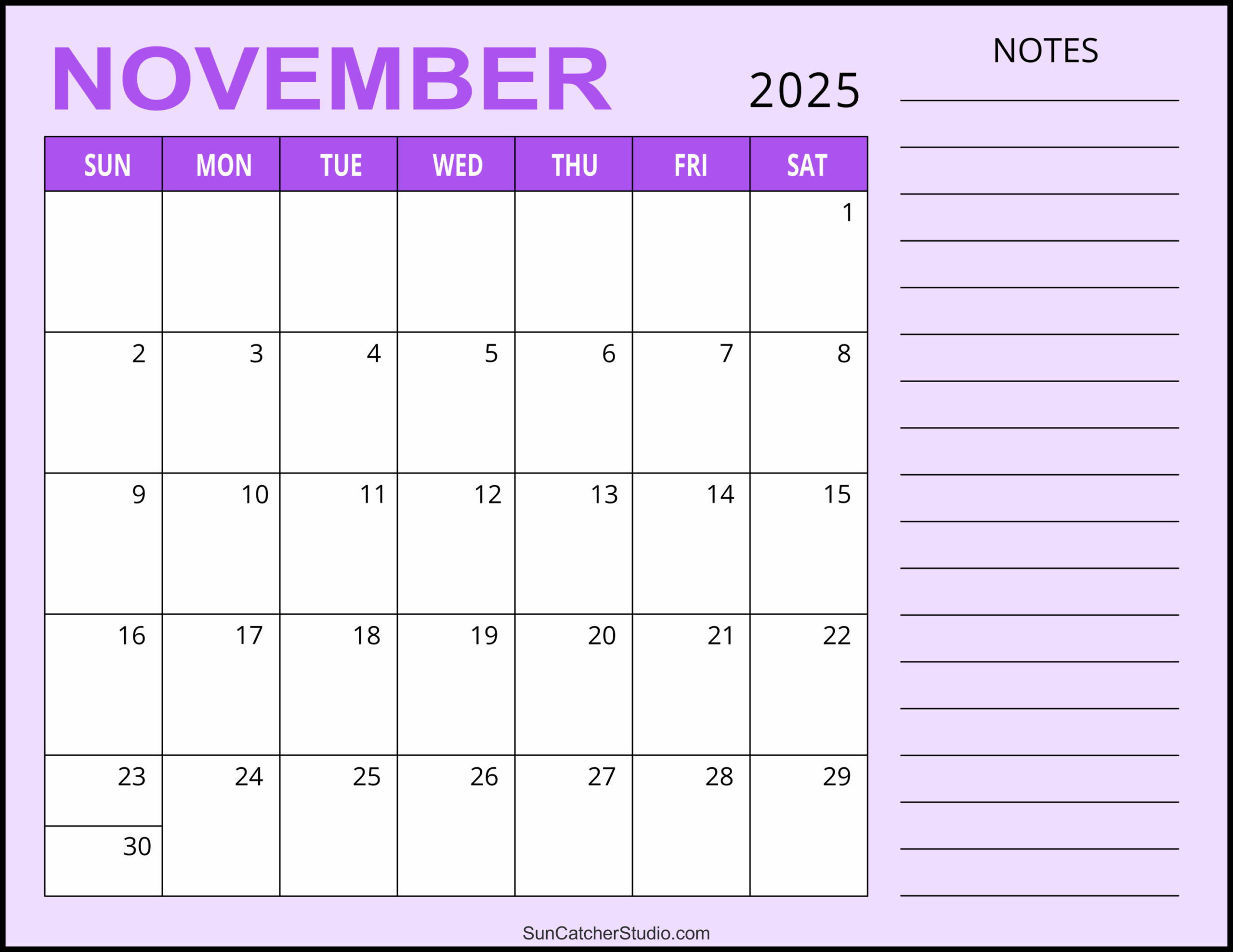 Blank November 2025 Calendar Printable Pdf