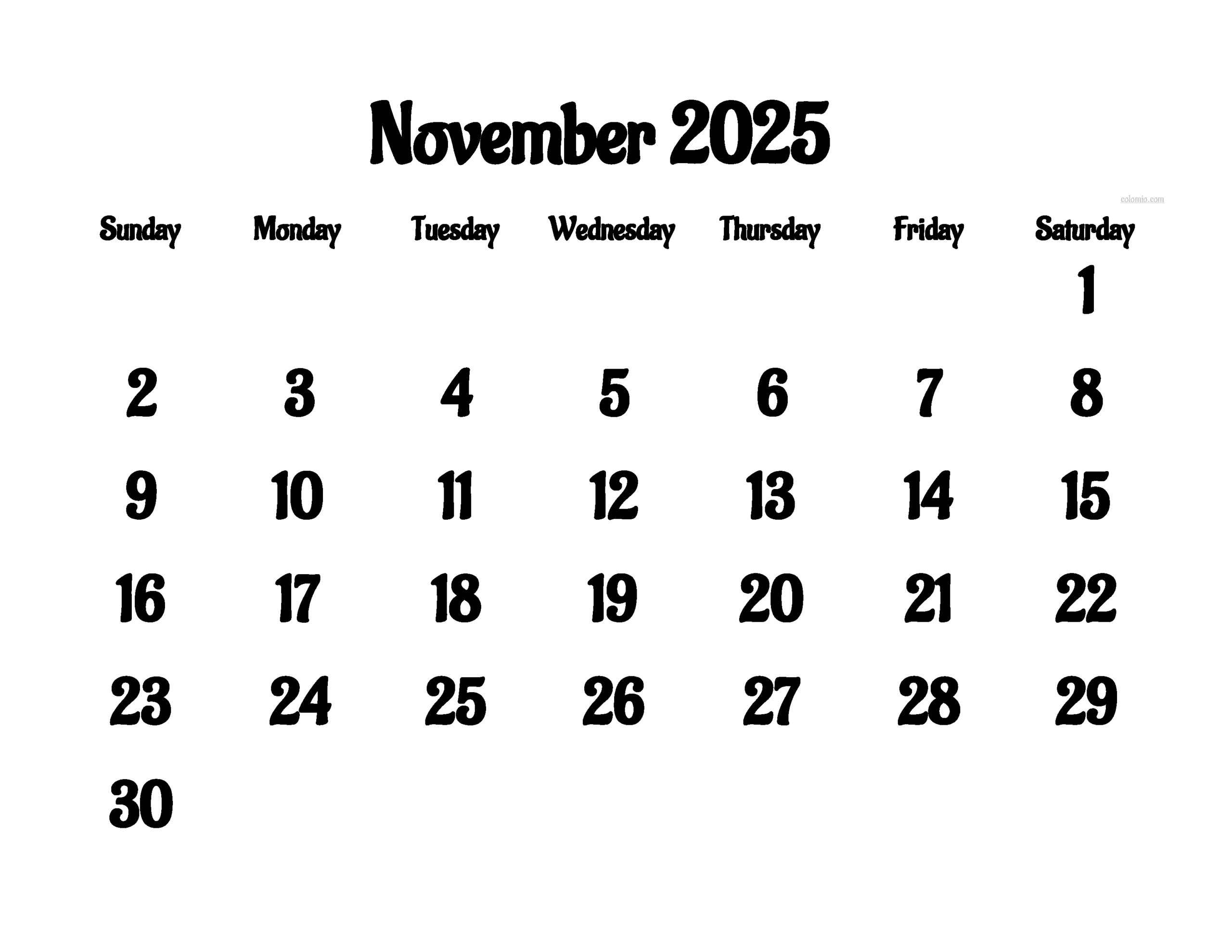 Calendar November 2025 Printable Calendar November 2025 Printable