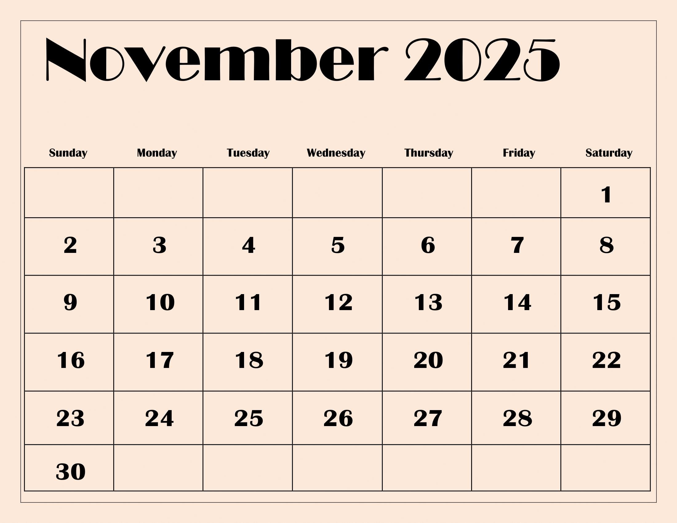 Calendar 2025 November Month