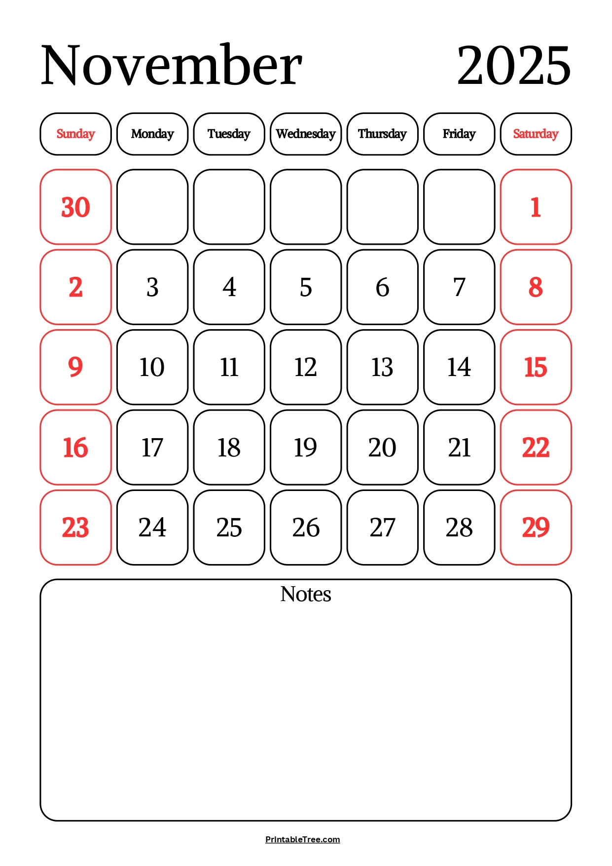November 2025 Calendar Printable PDF Template With Holidays