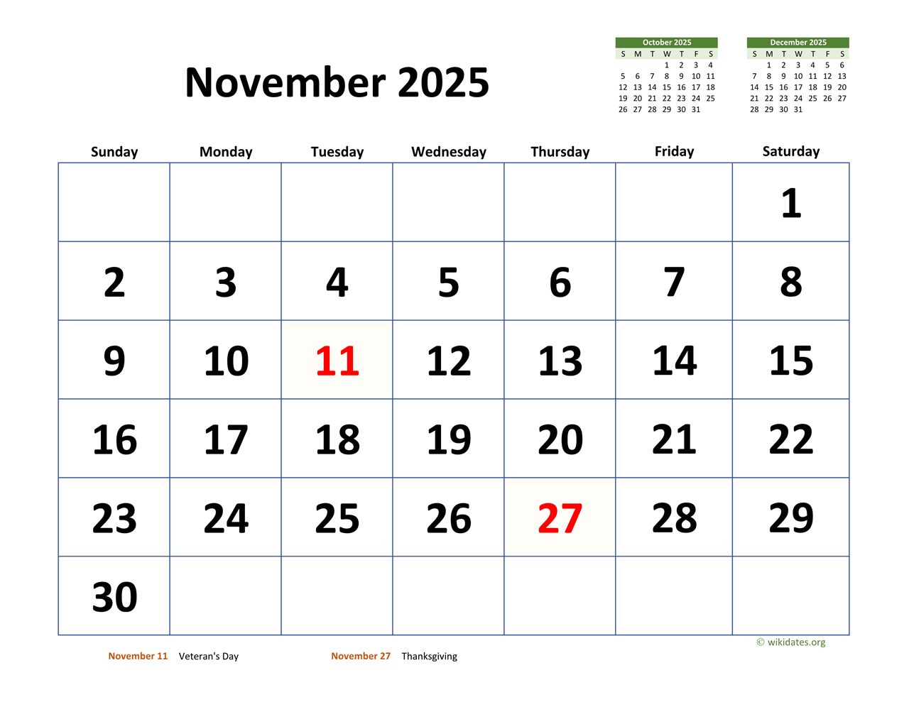 2025 November Calender