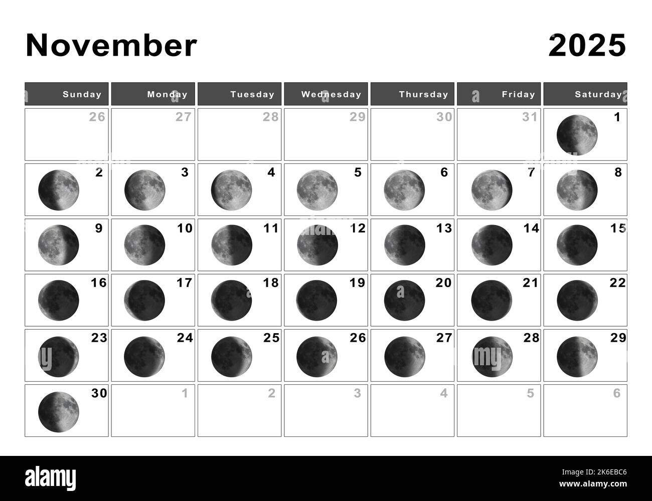 November 2025 Lunar Calendar Moon Cycles Moon Phases Stock Photo 