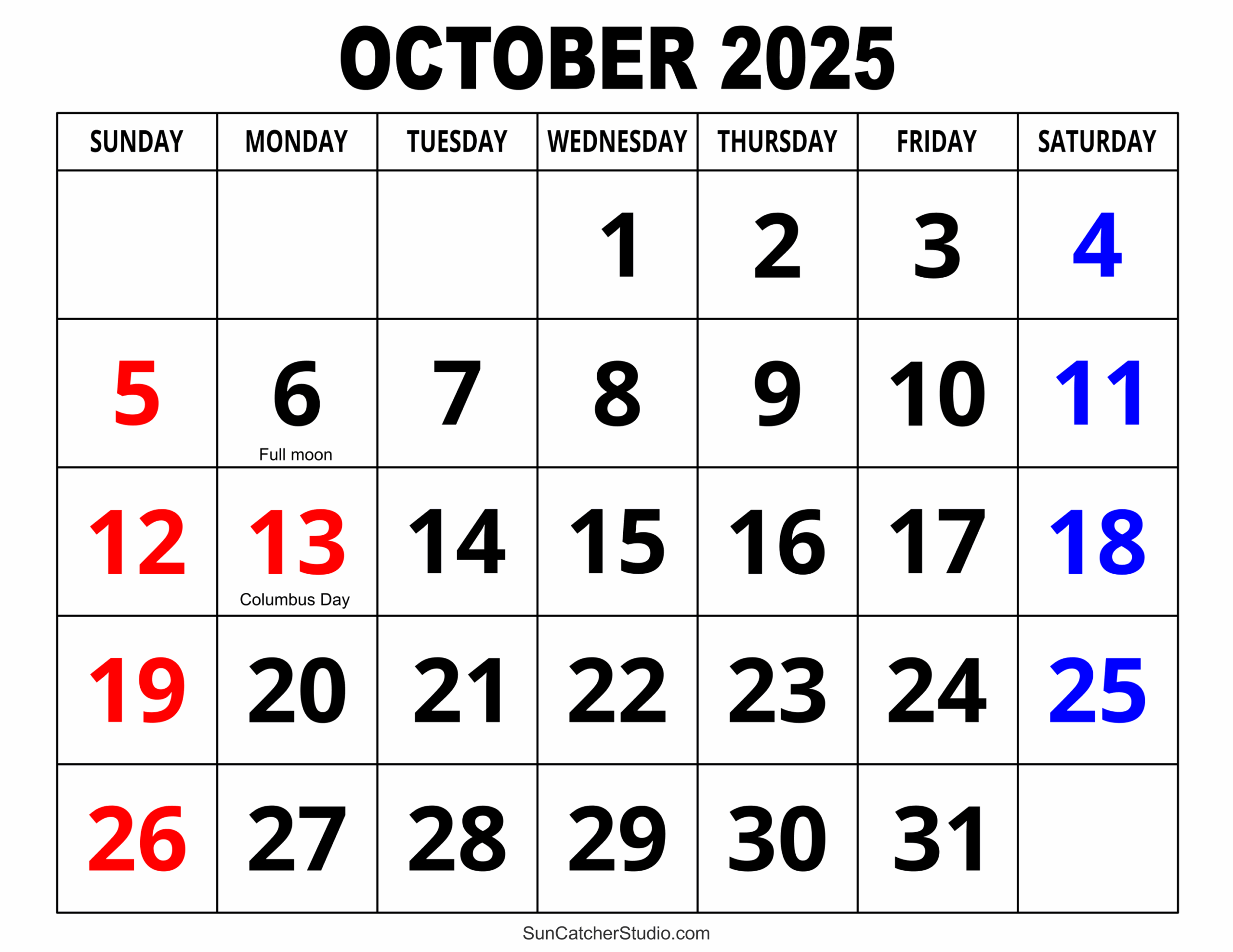 Free October Calendar 2025