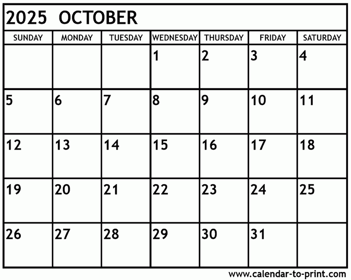 October 2025 Calendar Printable October 2025 Calendar Printable