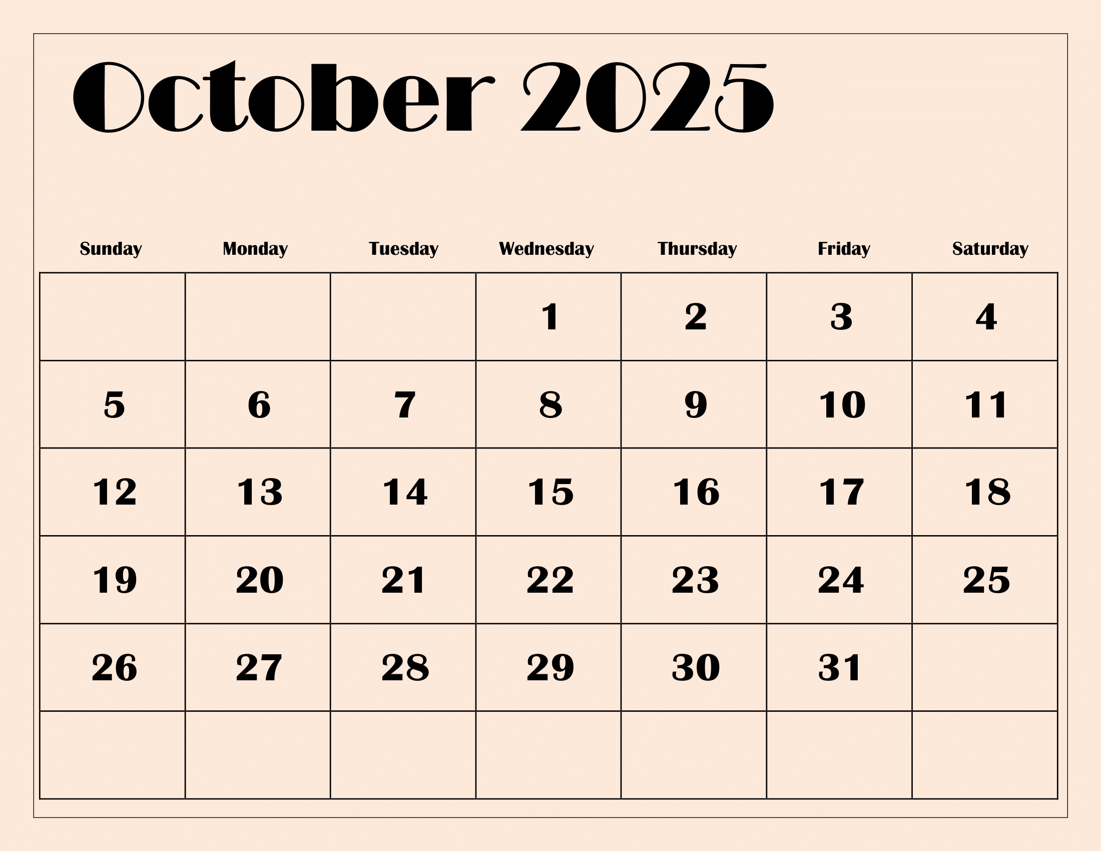 October 2025 Calendar Printable PDF Template With Holidays October 2025 Calendar Printable PDF Template With Holidays