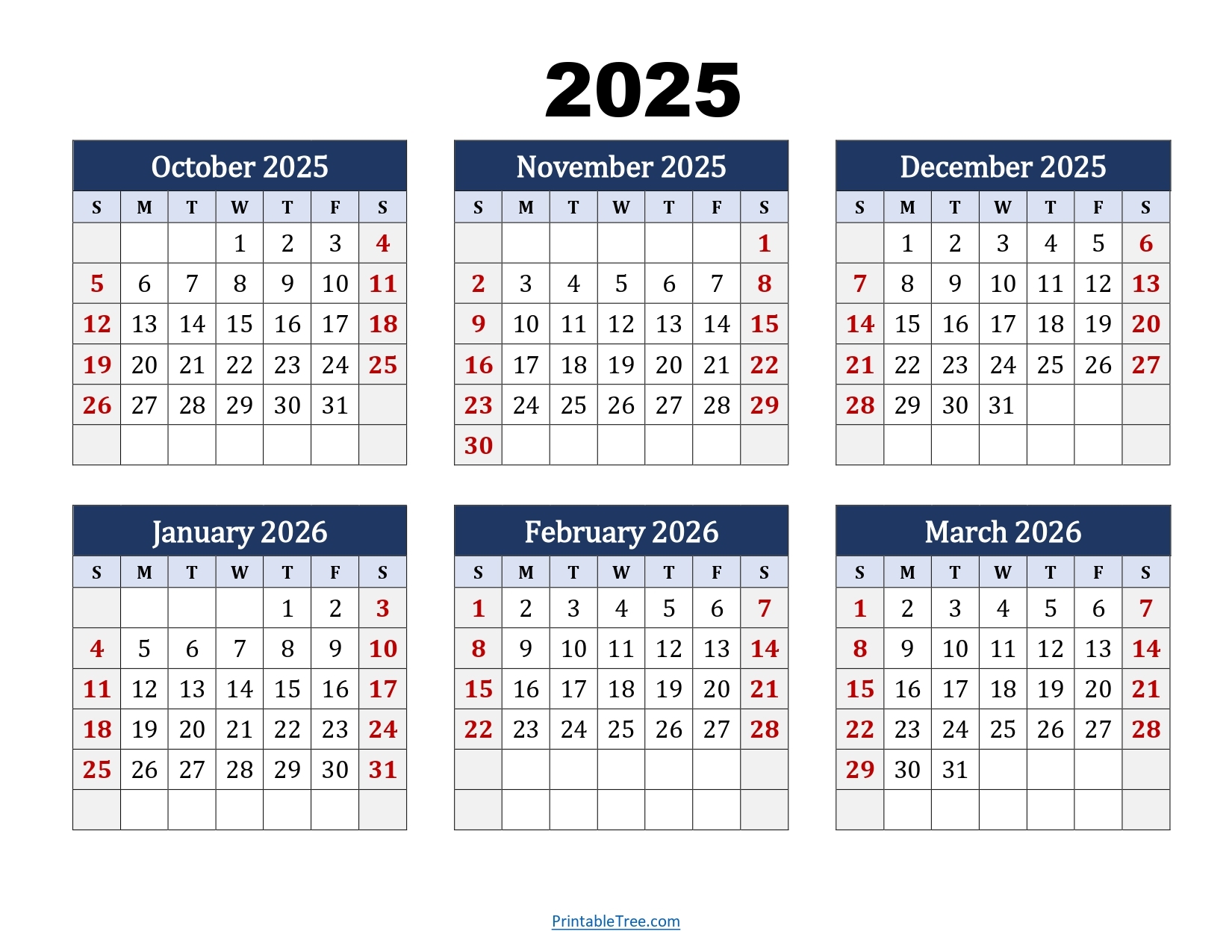 October To March 2026 Calendar Printable PDF Six Months Calendar October To March 2026 Calendar Printable PDF Six Months Calendar