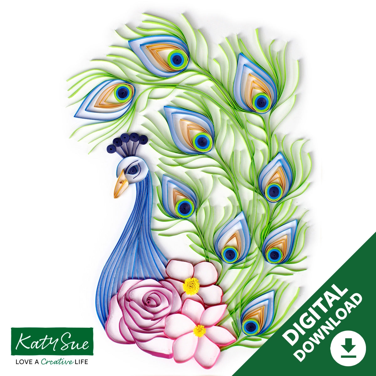 Peacock Digital Quilling Template Katy Sue Designs