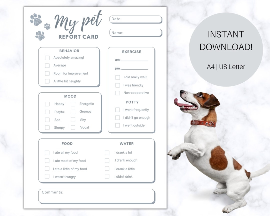 Pet Report Card Printable Pet Sitter Form Dog Walker Report Form Pet Sitter Form Dog Report Card Pet Sitting Dog Care Report Card Etsy