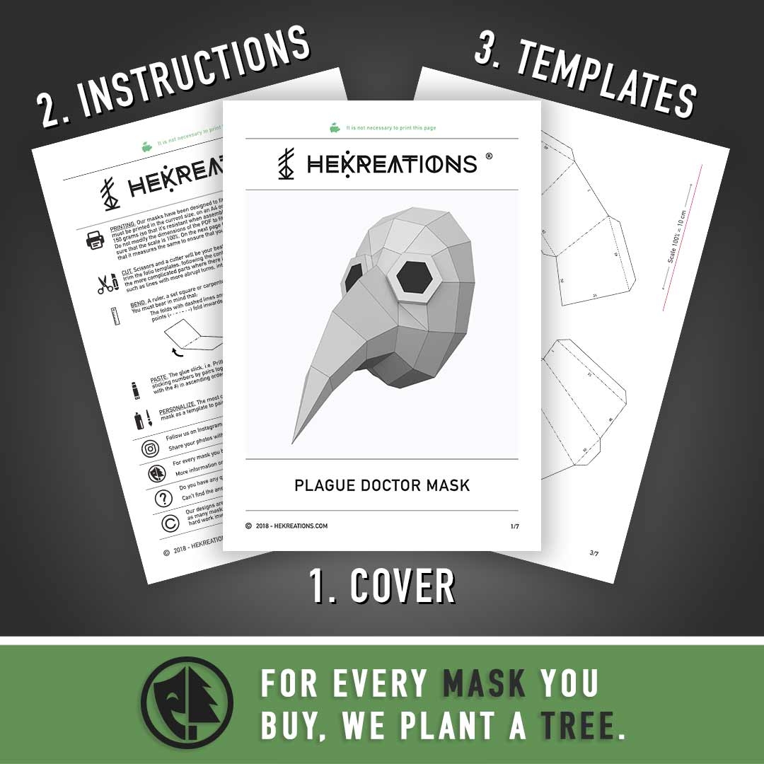 Plague Doctor Mask Printable Template Papercraft PDF Pattern