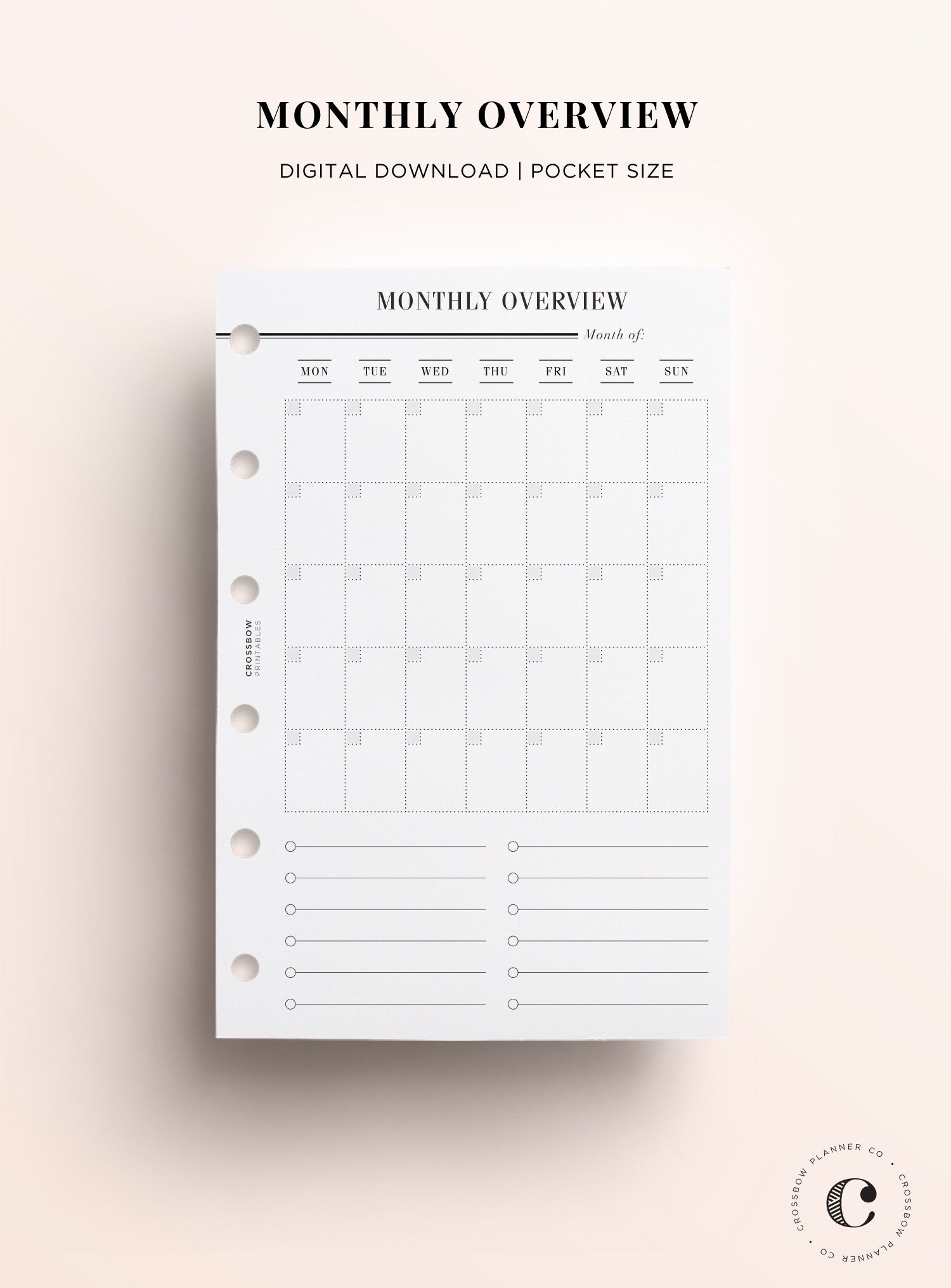 POCKET PRINTABLE Monthly Calendar Pocket Monthly On 1 Page 