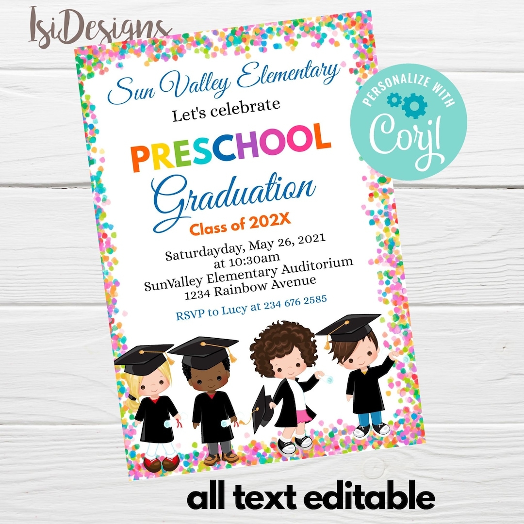 Preschool Graduation Invitation Editable Graduation Announce Kindergarten Graduation Ceremony Pre k Graduation Template Instant Download Etsy