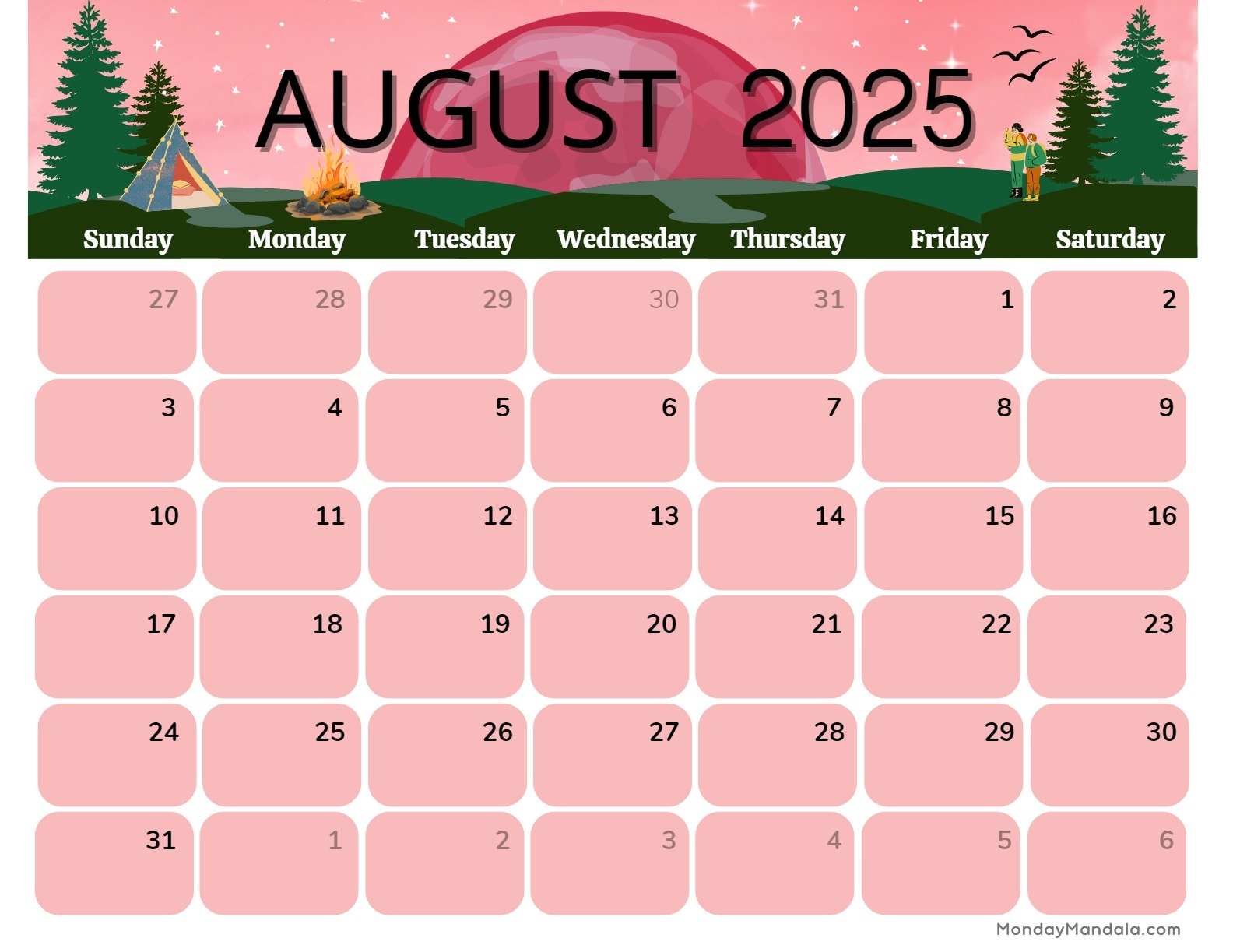 August 2025 Calendar Printable