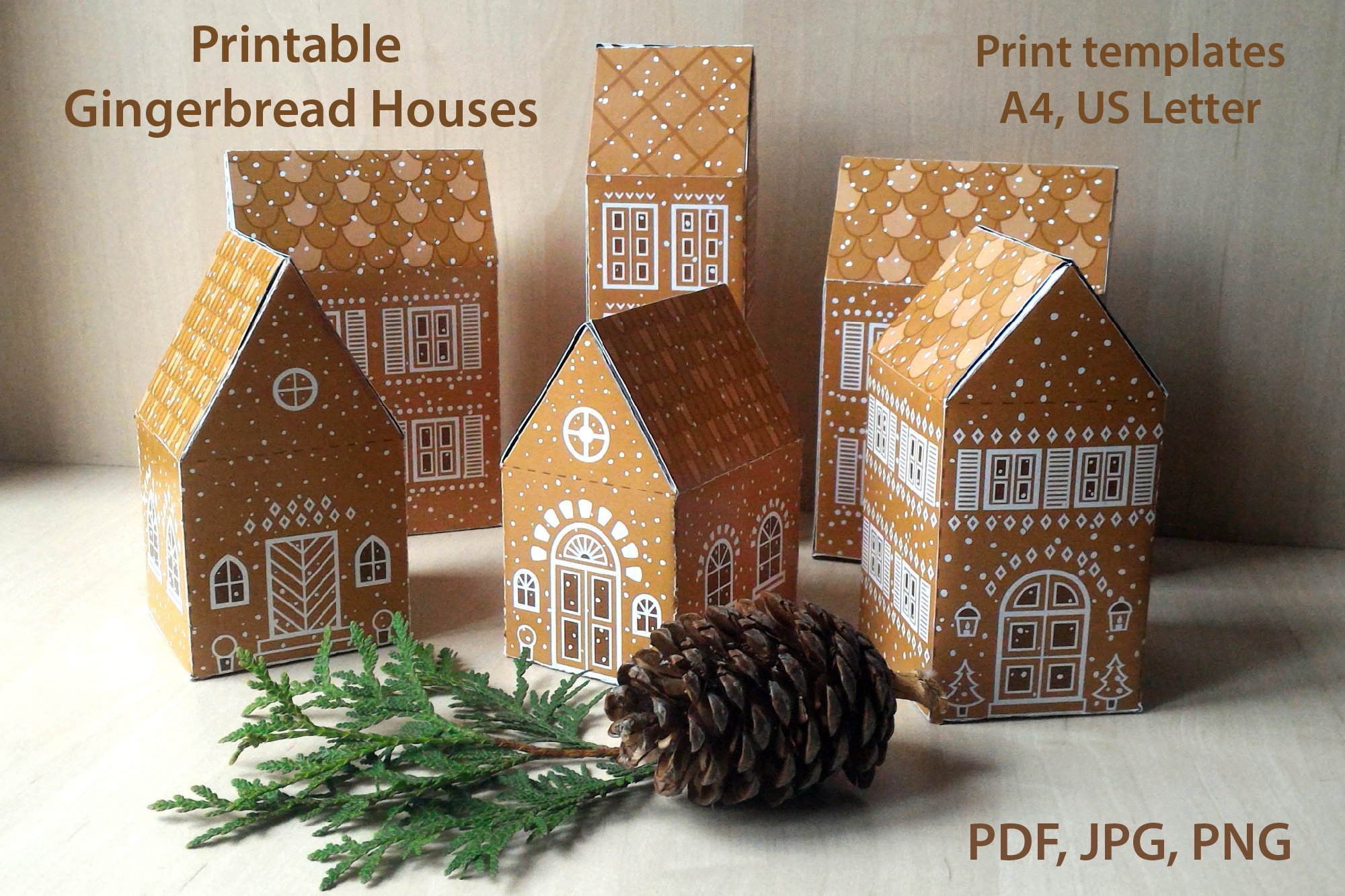 Printable Christmas Gingerbread Houses 3D Paper House Gift