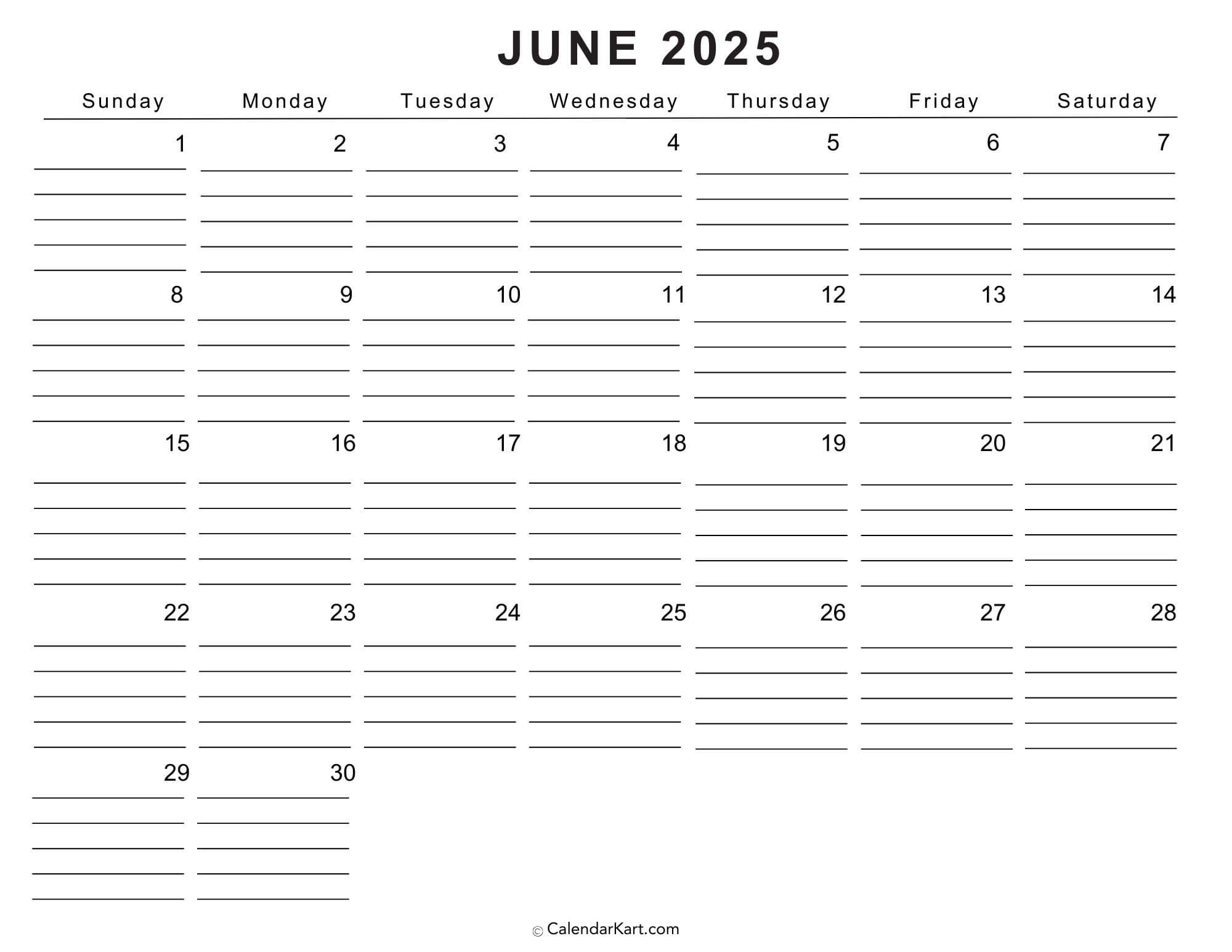 June Print Calendar 2025
