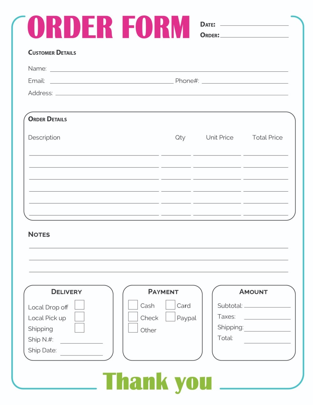 Printable Order Form Template 2 Options Printable Order Form Template 2 Options