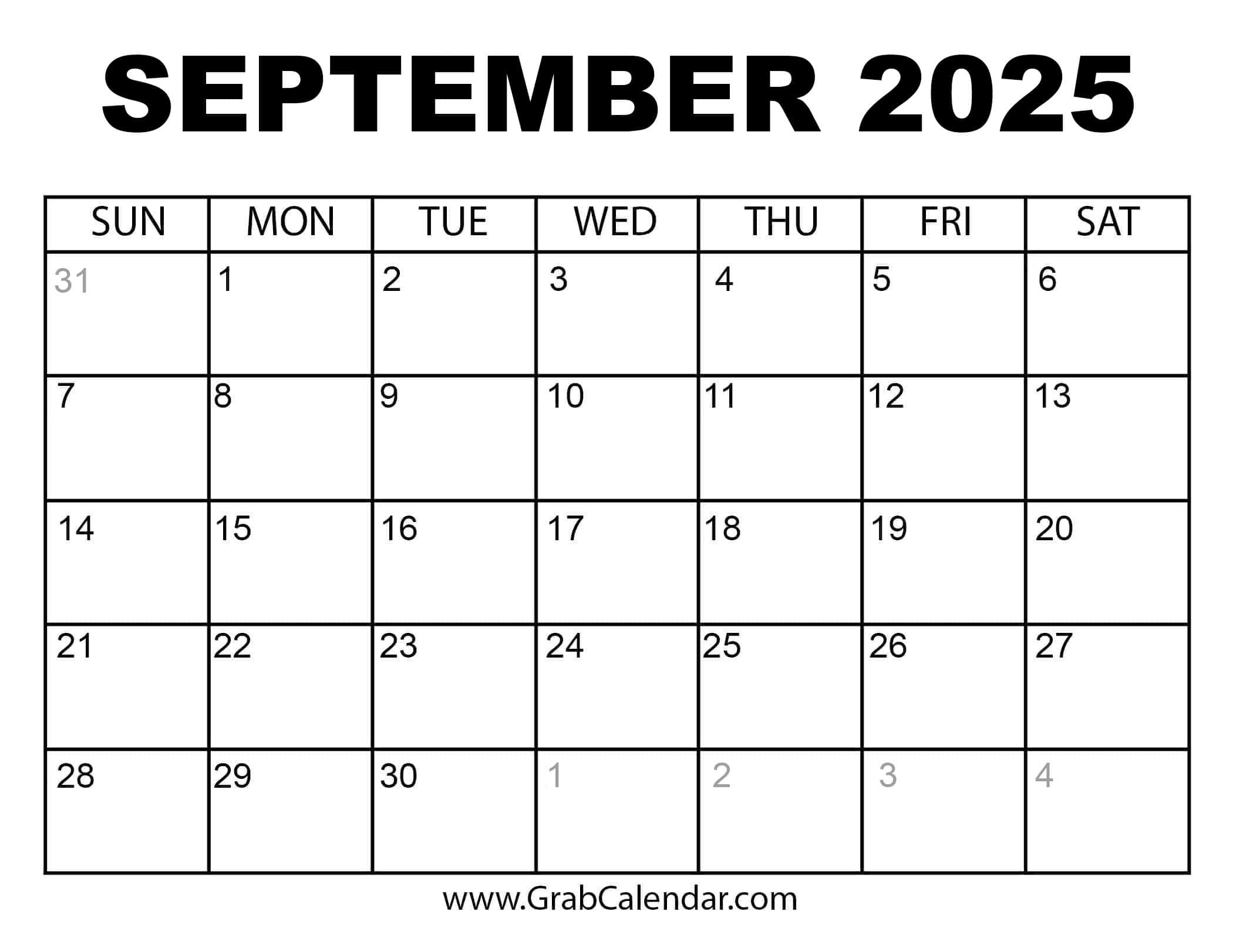Printable September 2025 Calendar