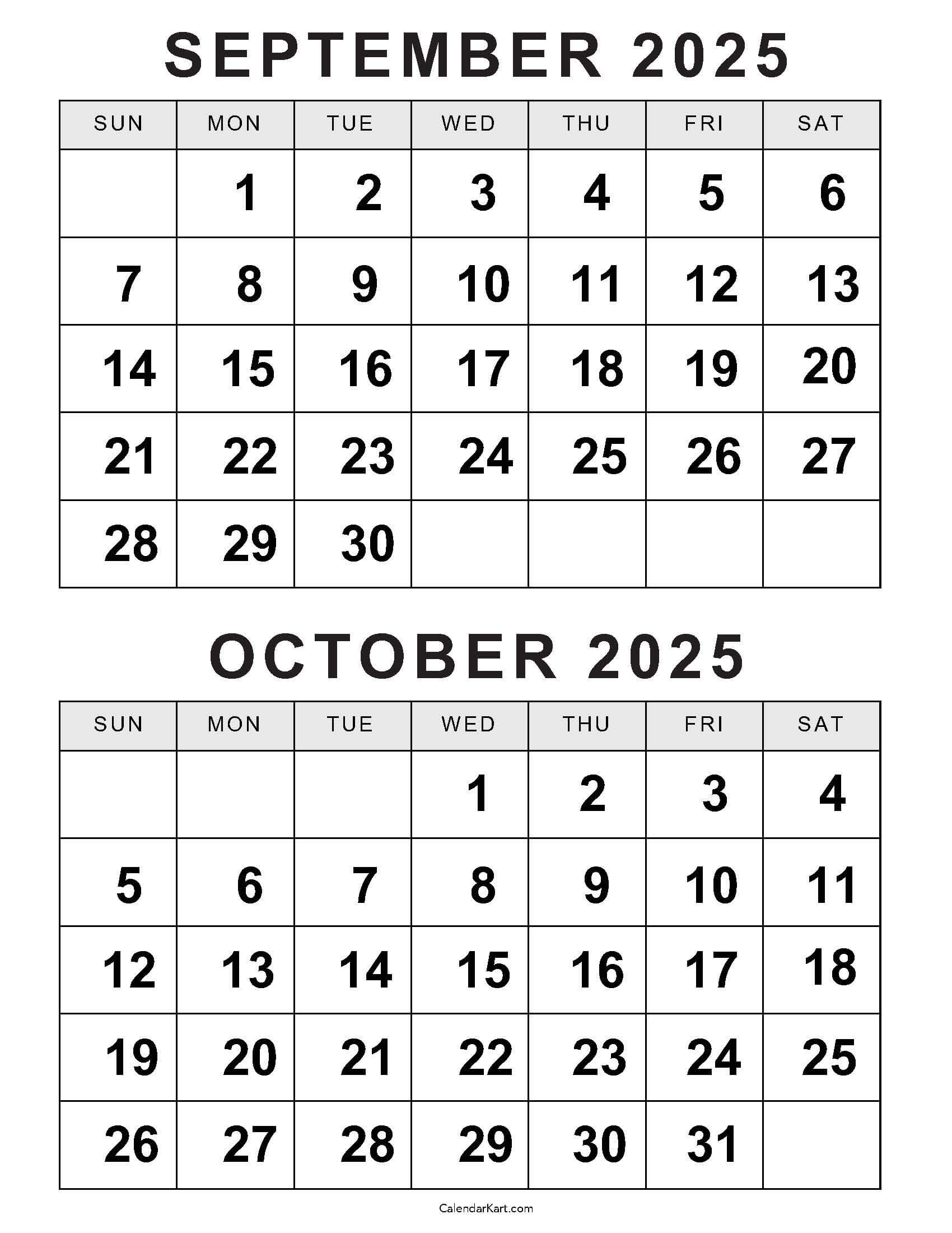 Printable September October 2025 Calendar Calendarkart
