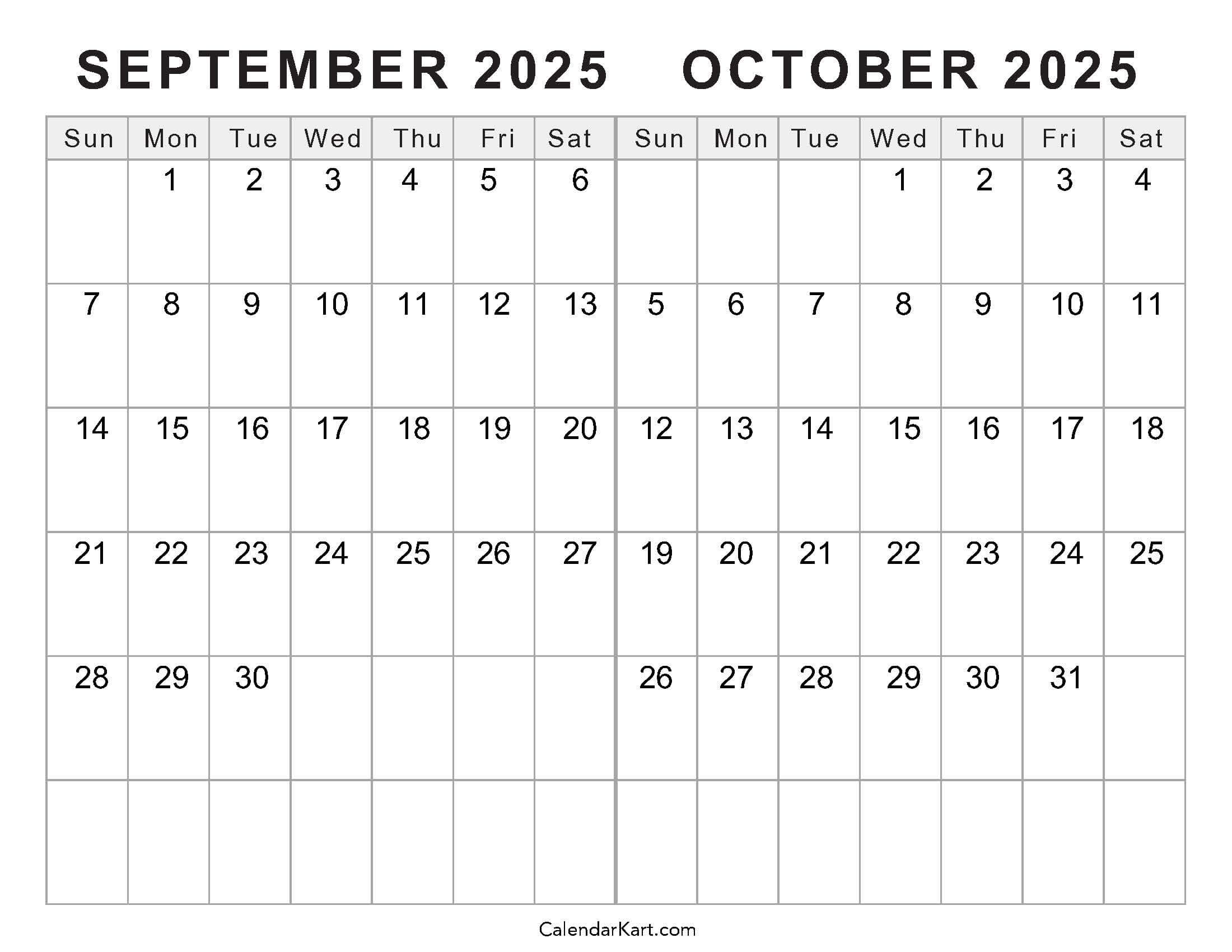 August Sept Oct 2025 Calendar