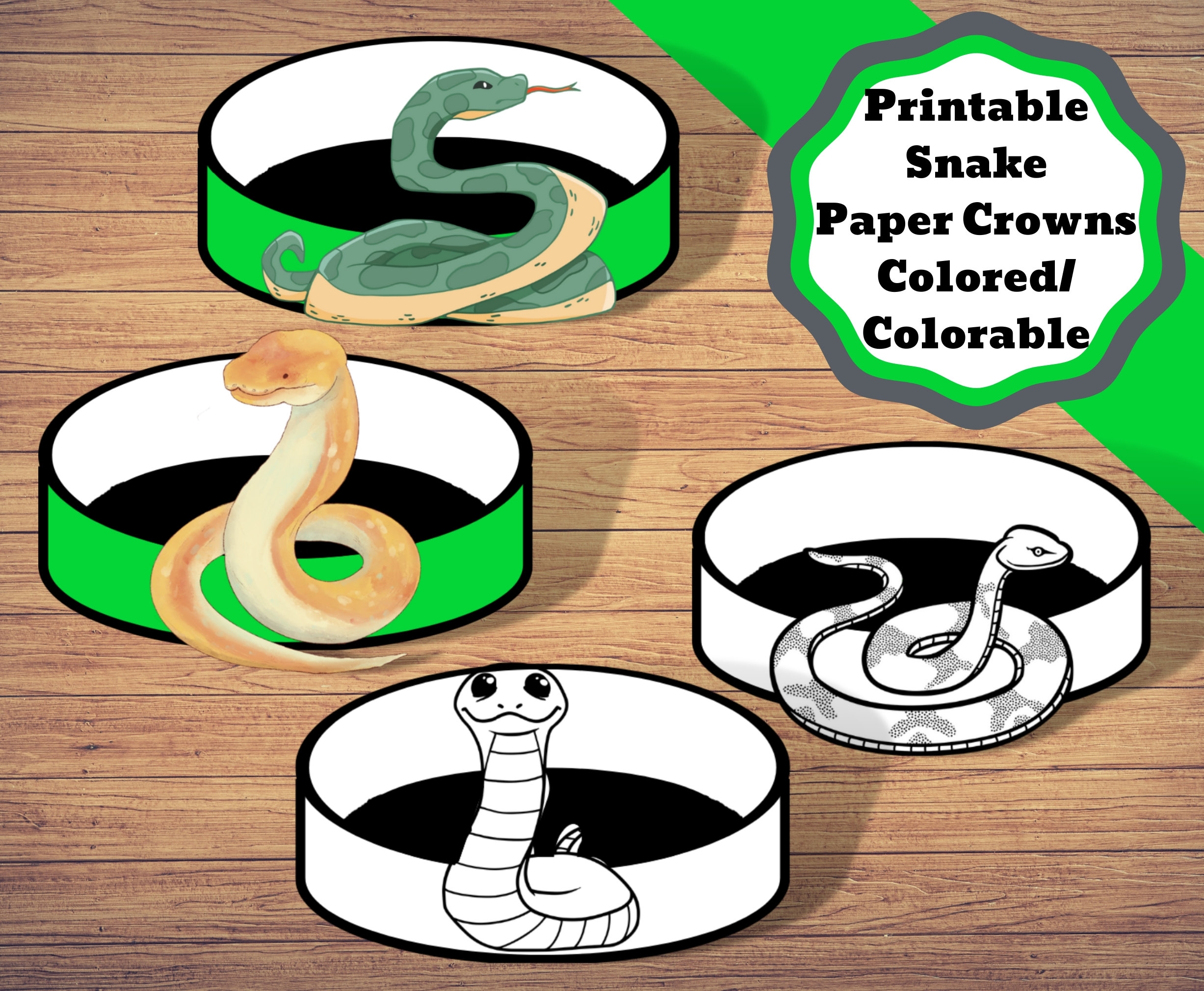 Printable Snake Paper Crowns Head Bands Snake Craft Both Colored 