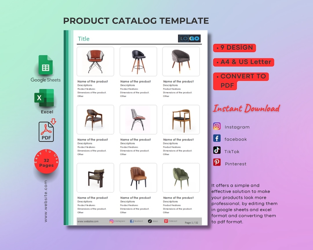 Product Catalog Template Excel And Google Spreadsheets 9 Design Unlimited PDF Page Boutique Catalog Wholesale And Retail Catalog Etsy