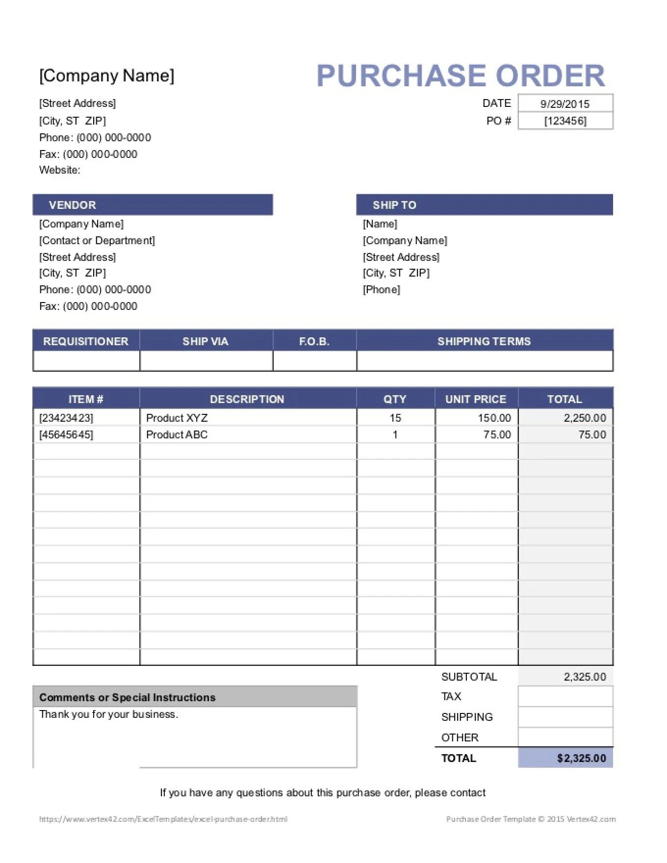 Purchase Order Template
