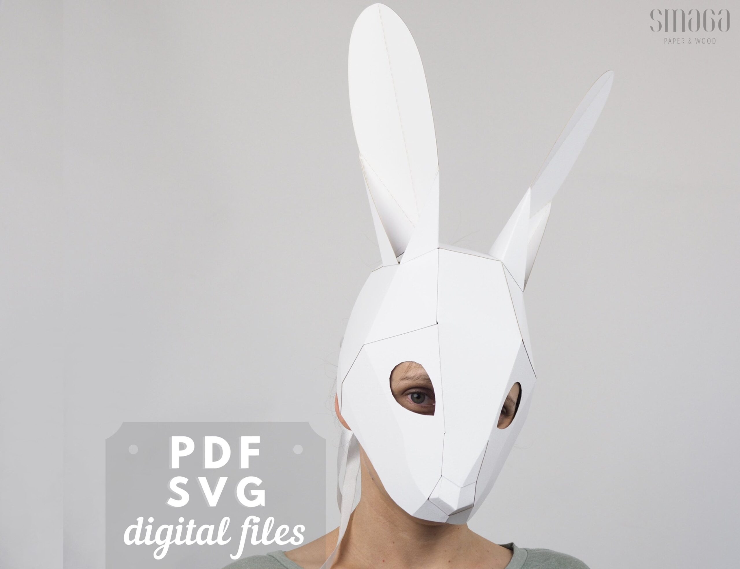 Rabbit Mask Papercraft Easter Bunny Mask DIY 3D Half Mask Pattern SVG And PDF Template Paper Animal Head Hare Mask Rabbit Costume Etsy