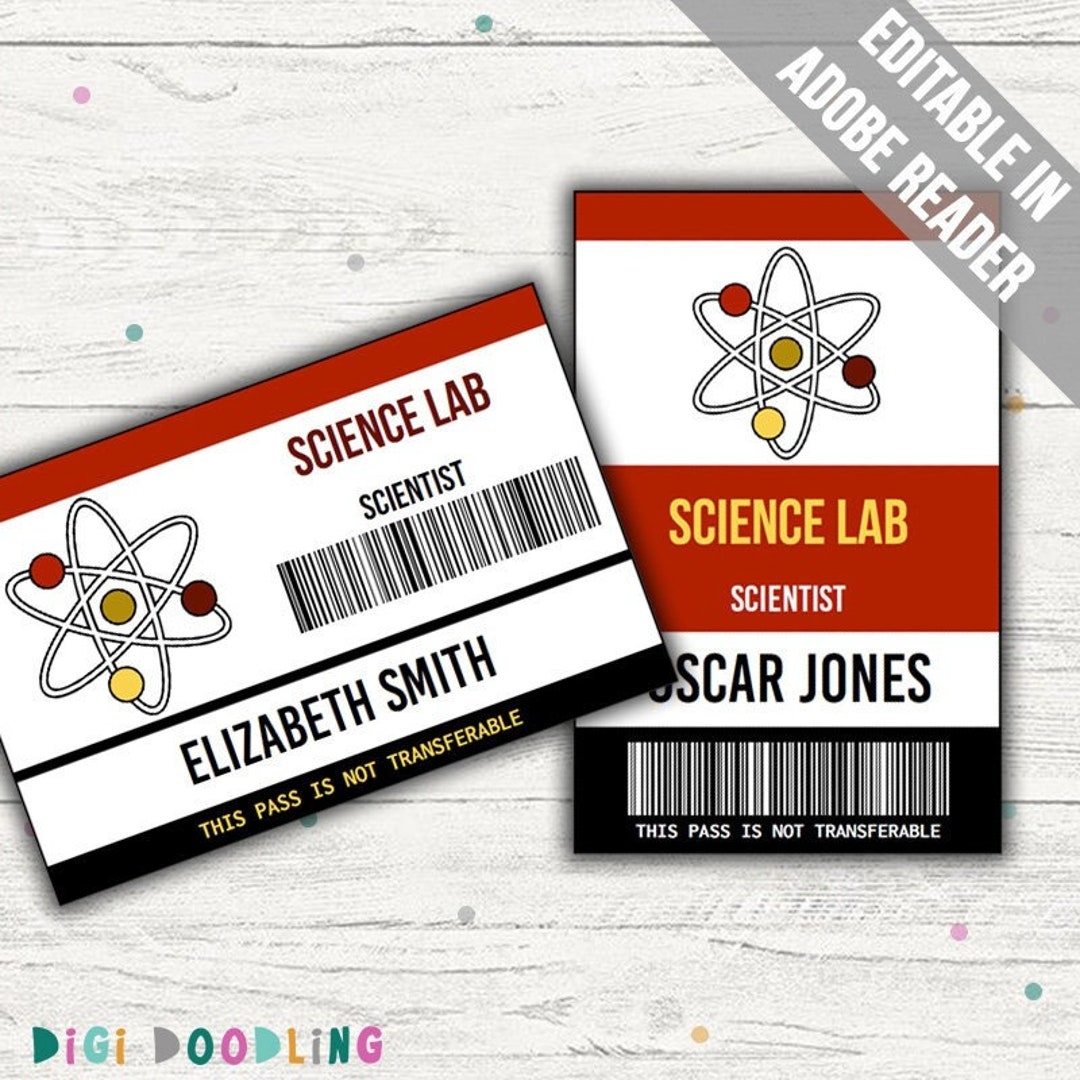 Scientist ID Badge Template Science Party Favors Scientist Costume Scientist Name Tag Science Party Printable VIP Pass Pretend Play Etsy