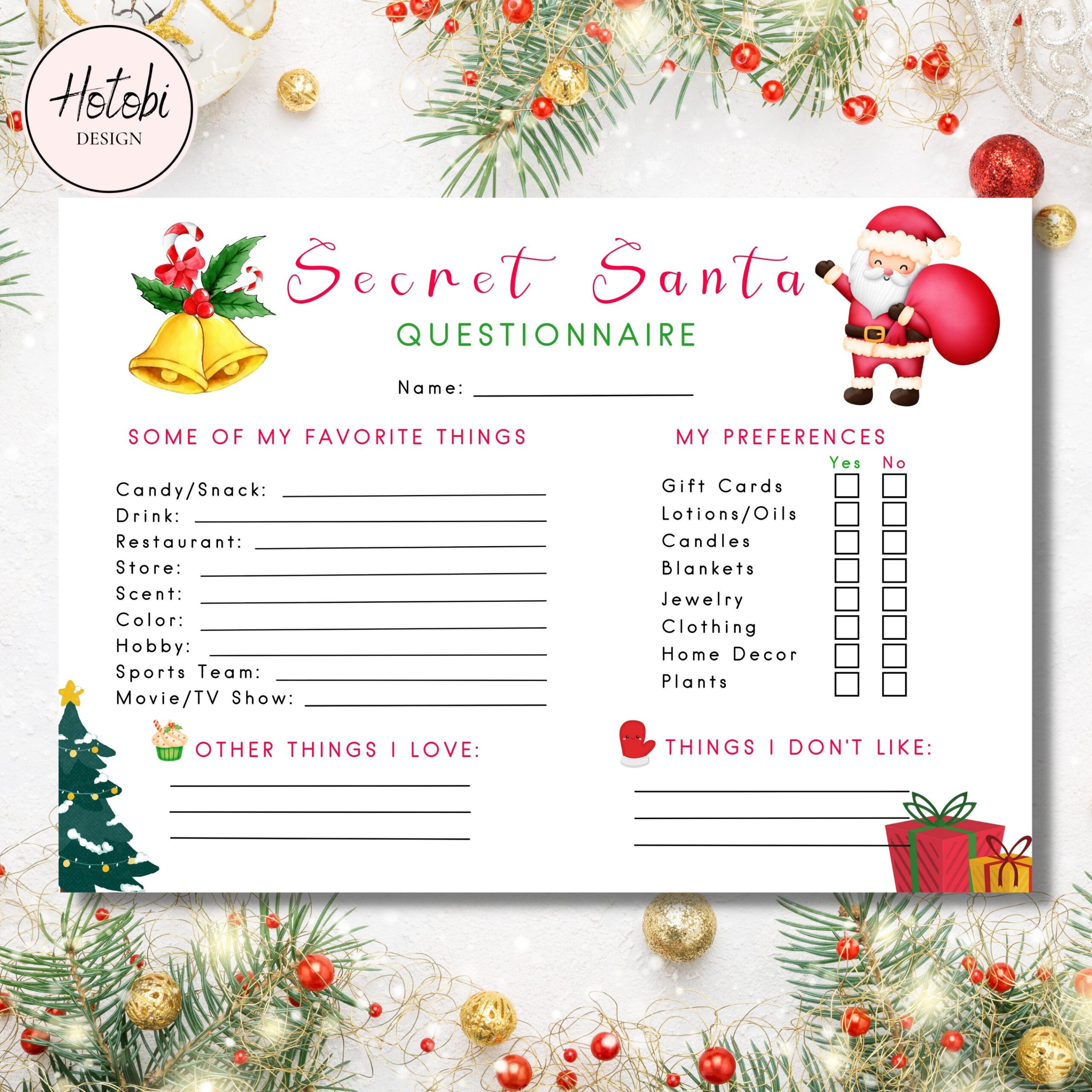 Secret Santa Questionnaire Printable Secret Santa Form Secret Santa For Work Secret Santa Printable Secret Santa Wish List Instant Download Etsy Hong Kong