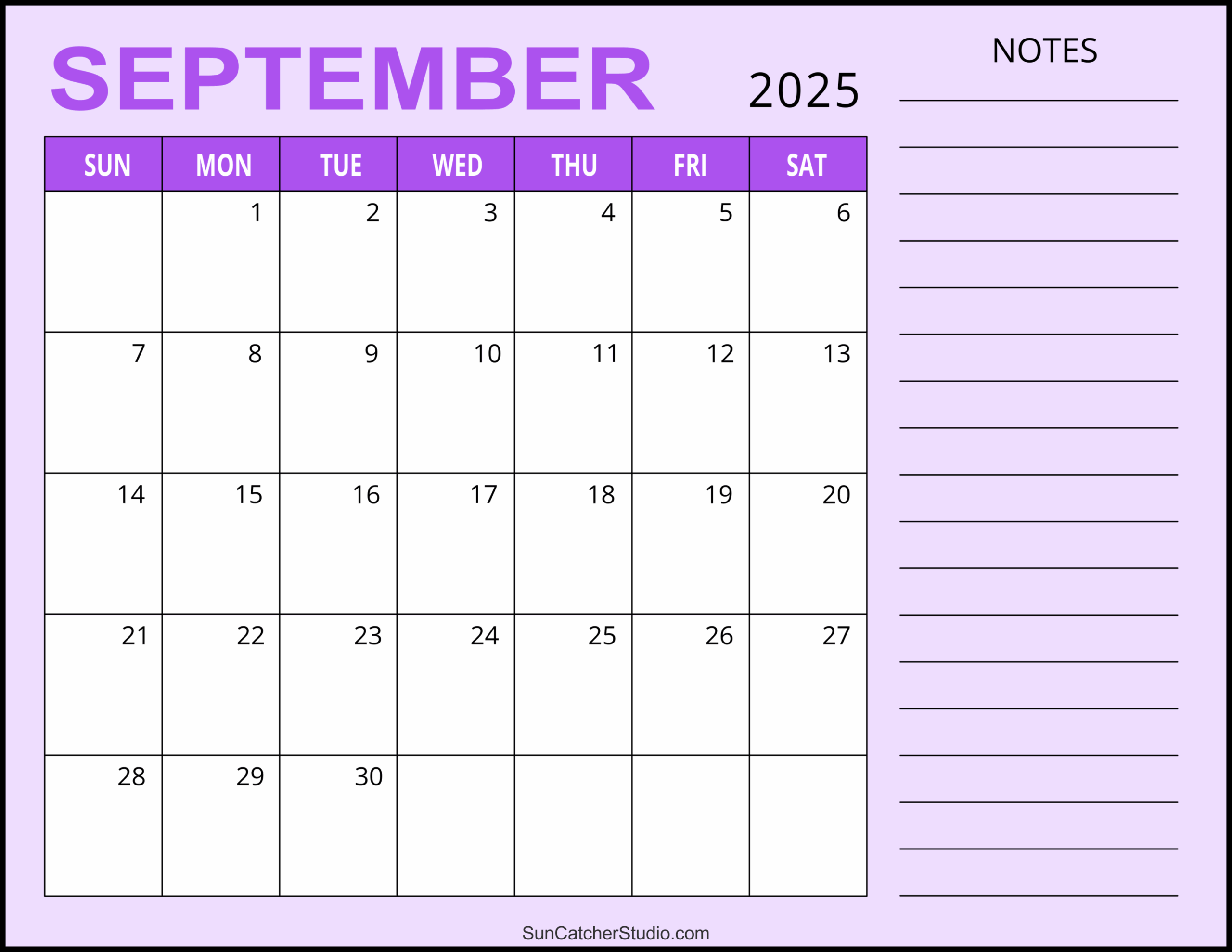 Blank September 2025 Calendar Printable
