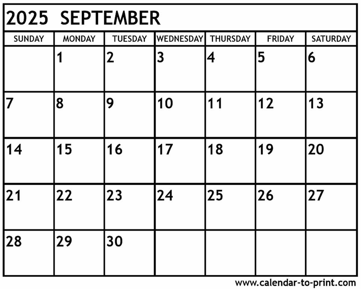 September 2025 Calendar Printable September 2025 Calendar Printable