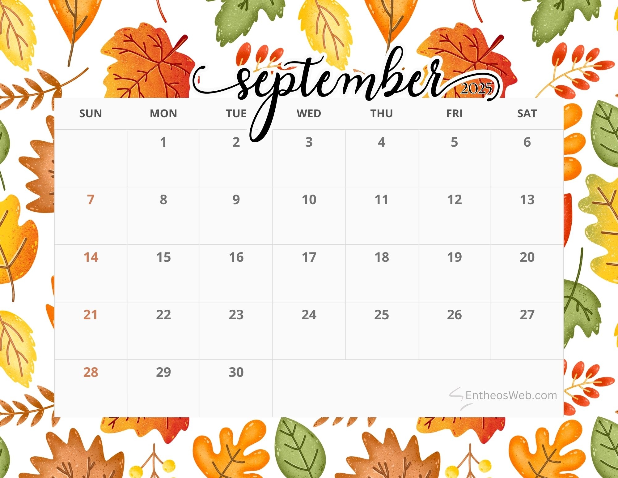 Blank Calendar Template September 2025