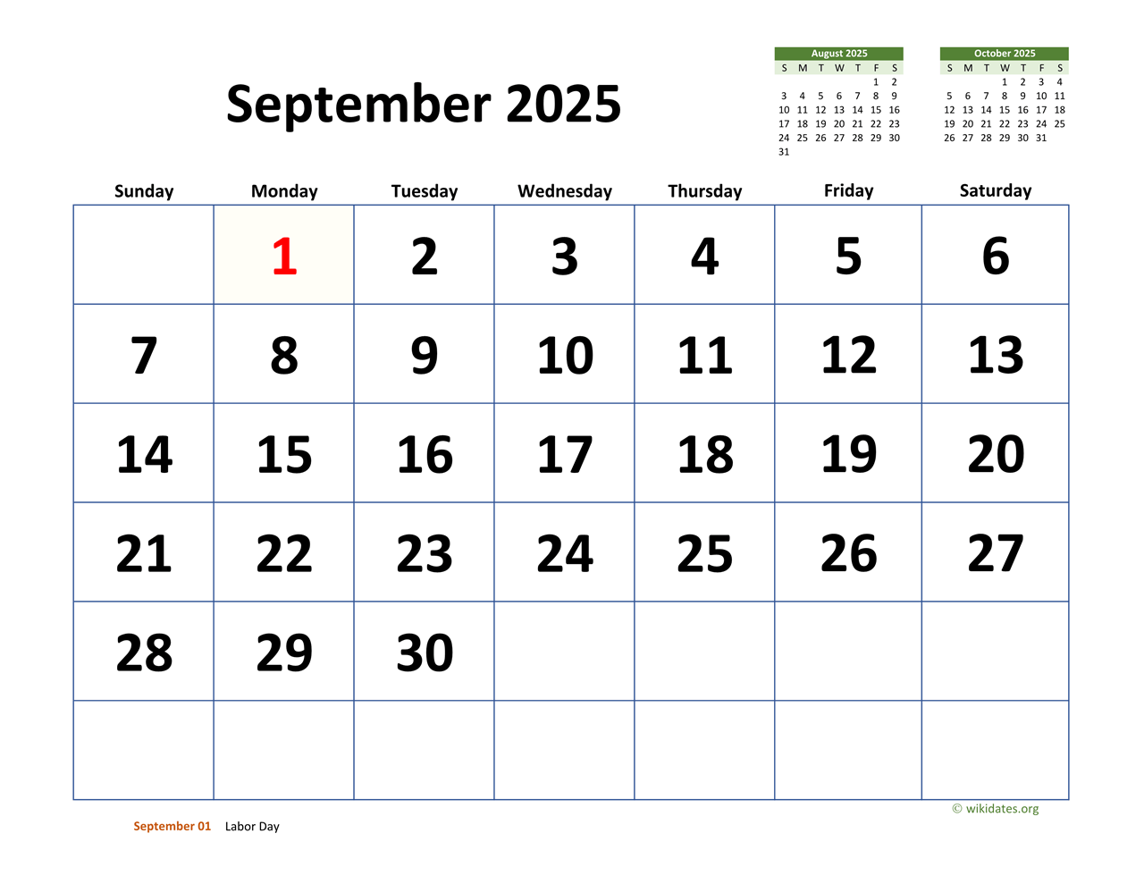 Calendar For September 2025