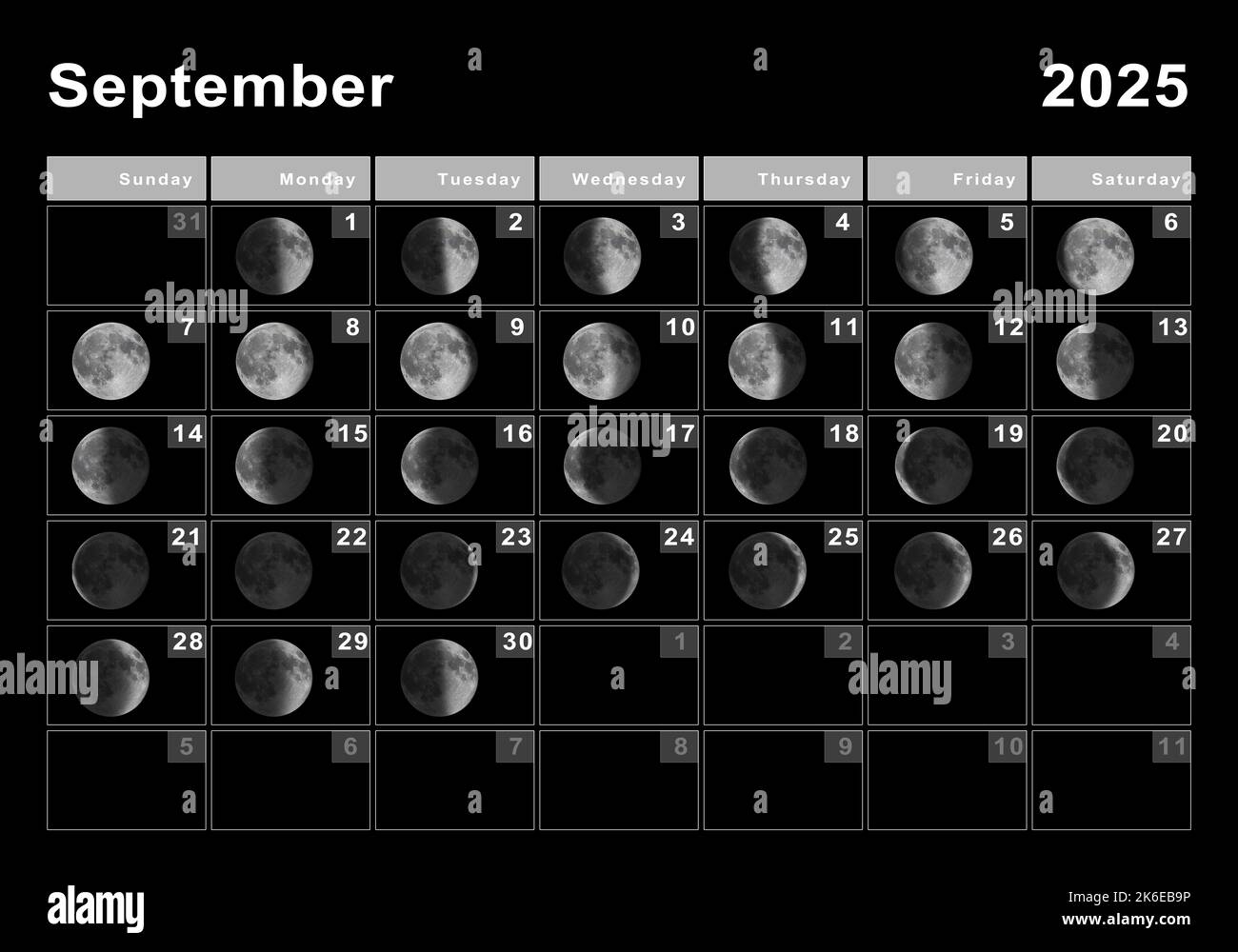 September 2025 Lunar Calendar Moon Cycles Moon Phases Stock 