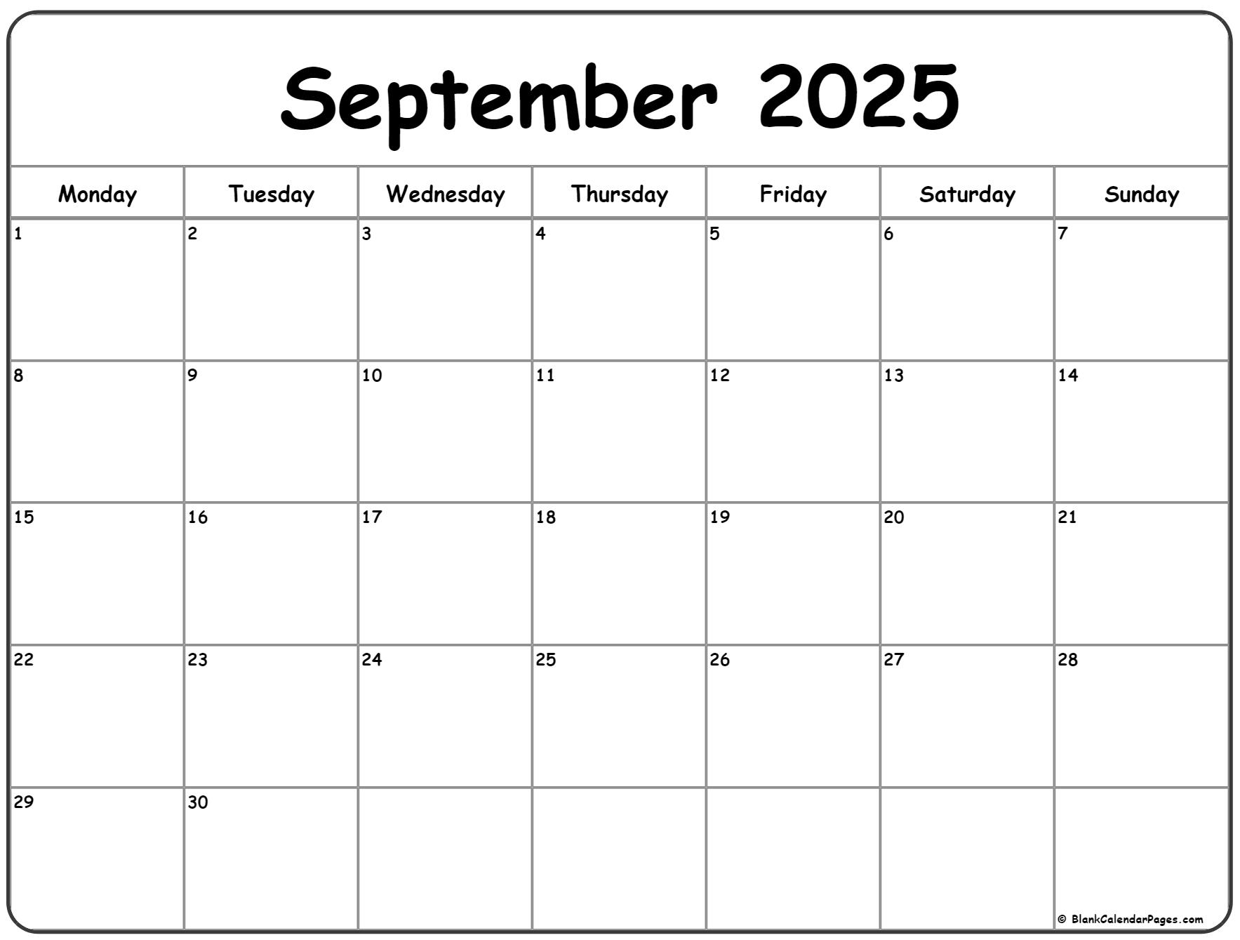 September 2025 Monday Calendar Monday To Sunday September 2025 Monday Calendar Monday To Sunday