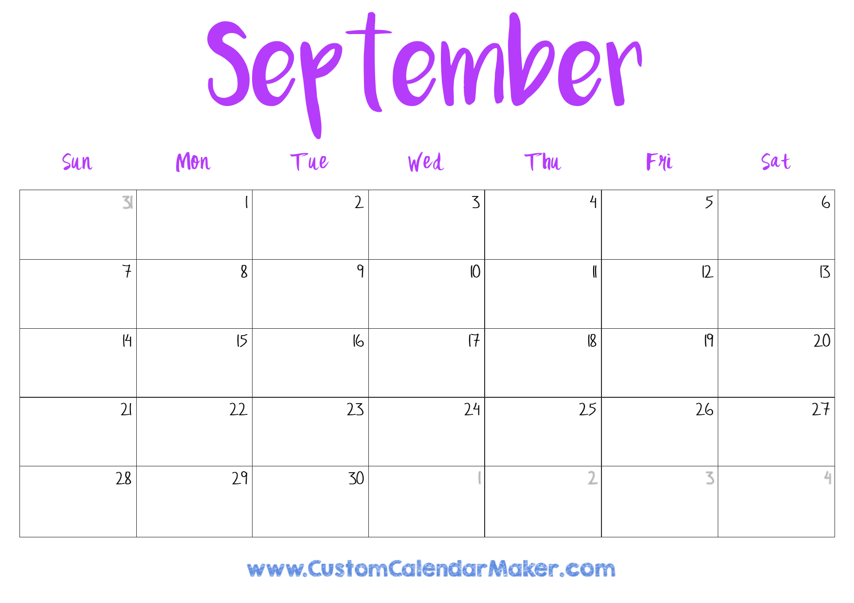 Fillable Calendar September 2025