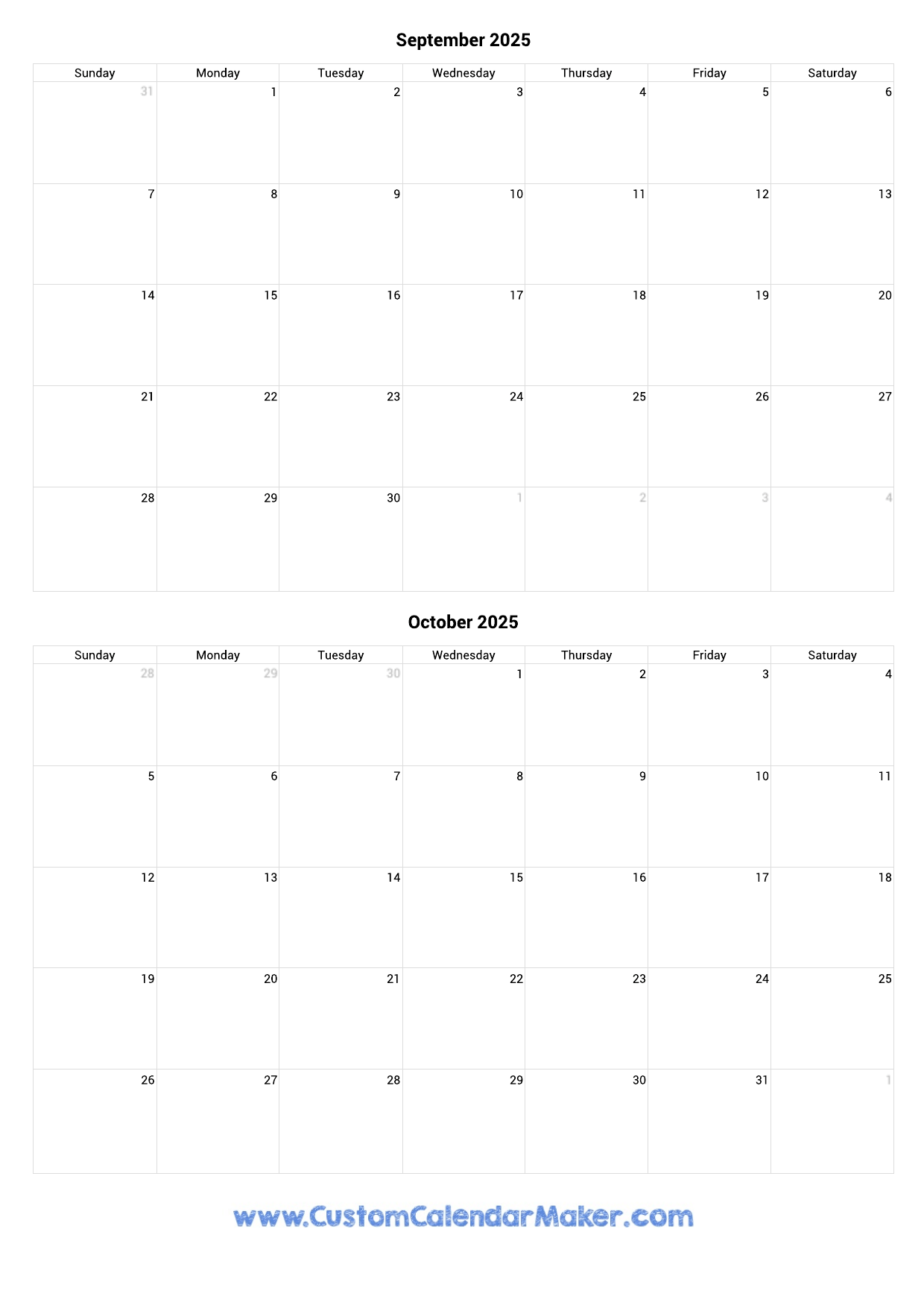 Calendar September October 2025