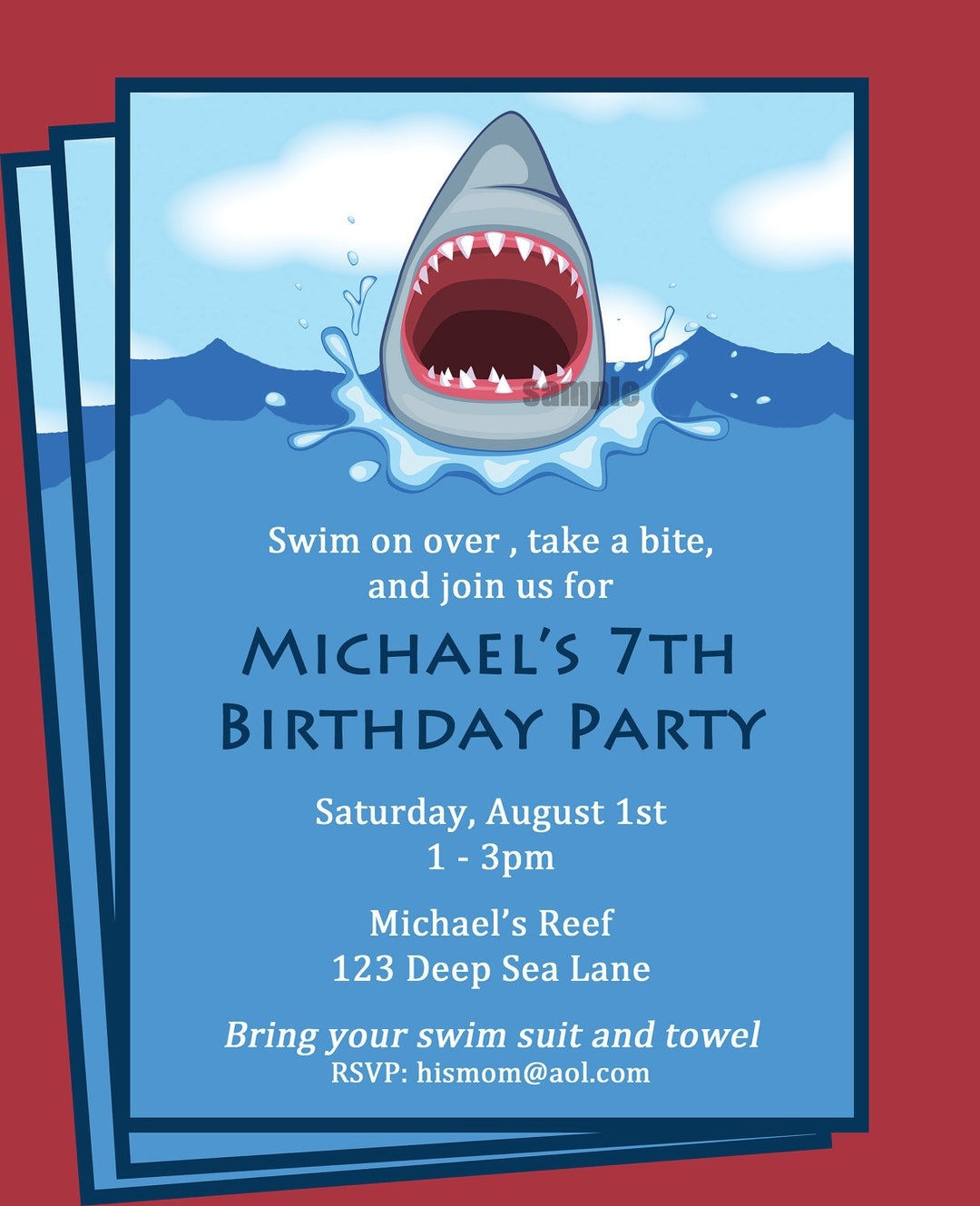 Shark Invitation Printable Printable Or Printed With FREE SHIPPING Personalized For Your Party Boy s Pool Party Swim Party Etsy